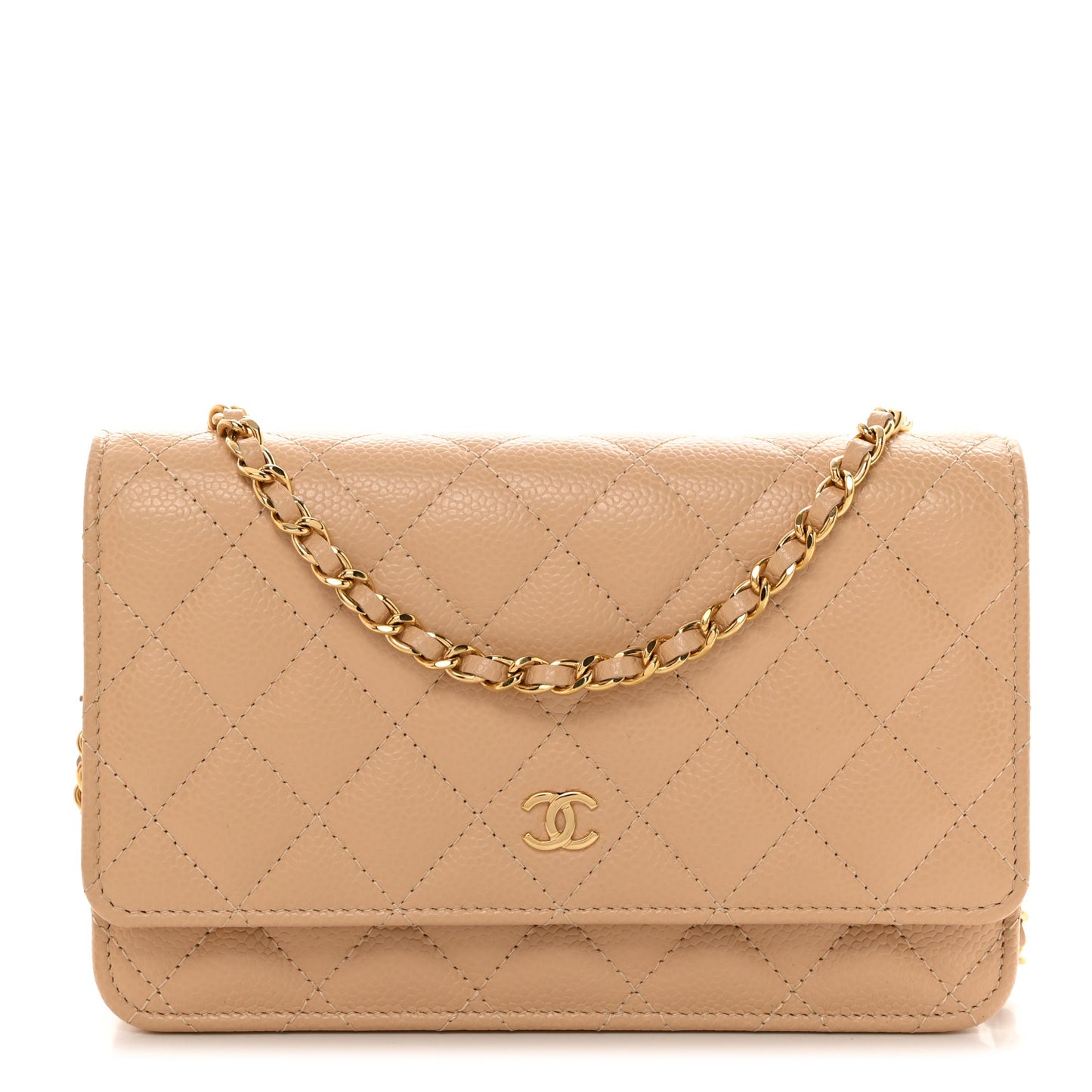 Caviar Quilted Wallet on Chain WOC Beige