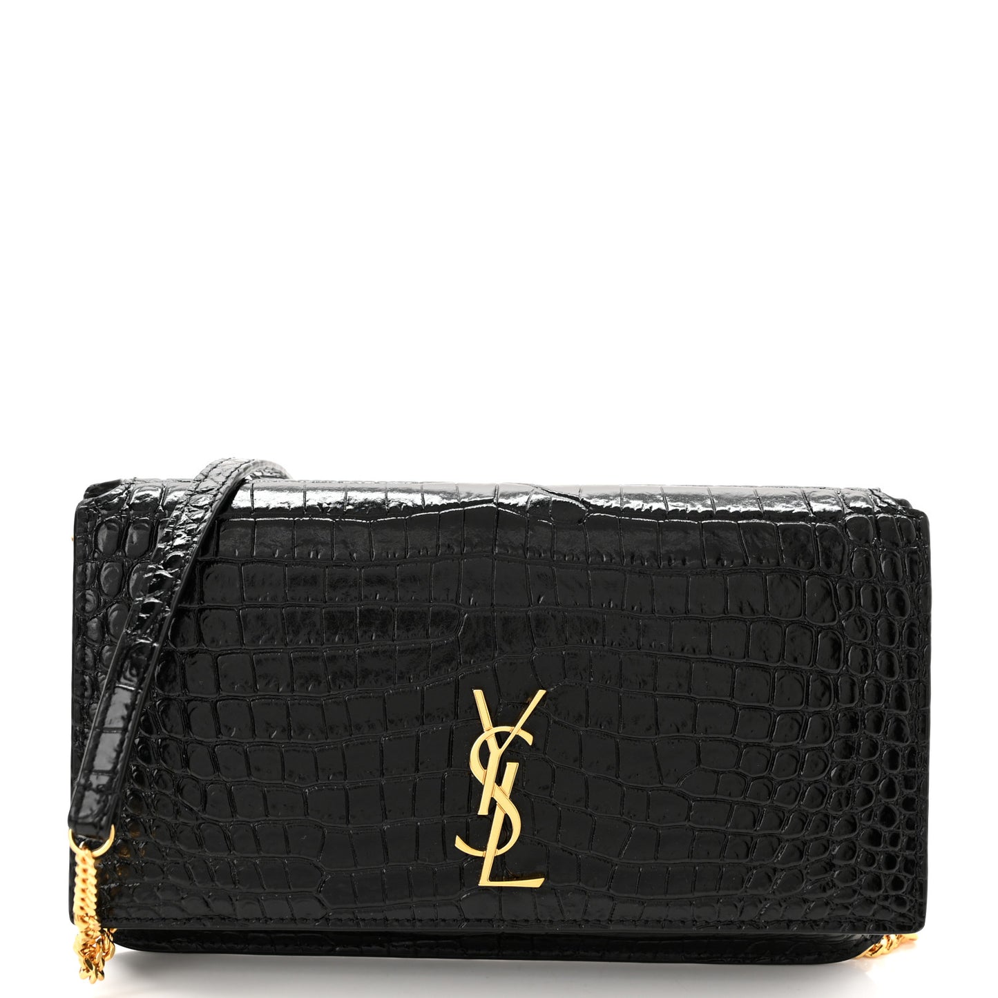Crocodile Embossed Monogram Phone Holder Crossbody Black