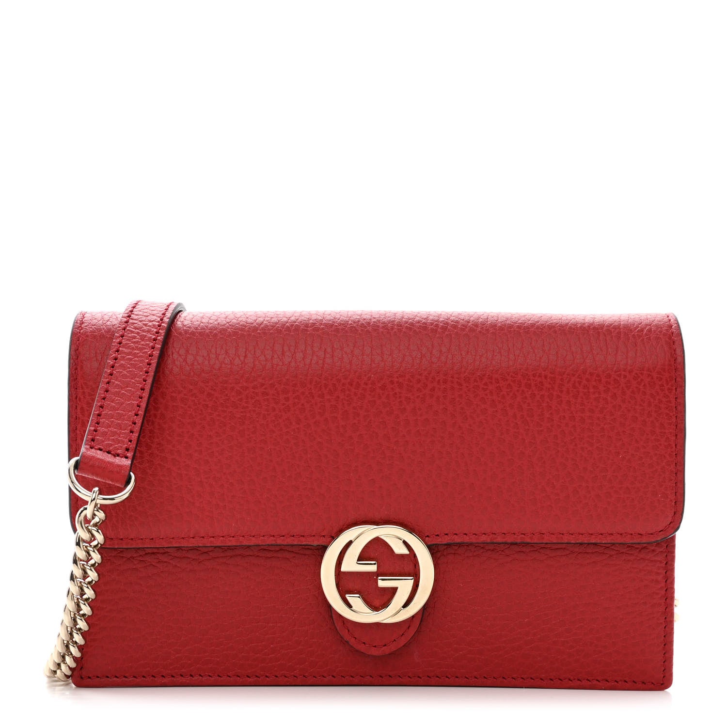 Gucci Dollar Calfskin Interlocking G Chain Wallet Red 1 of 12