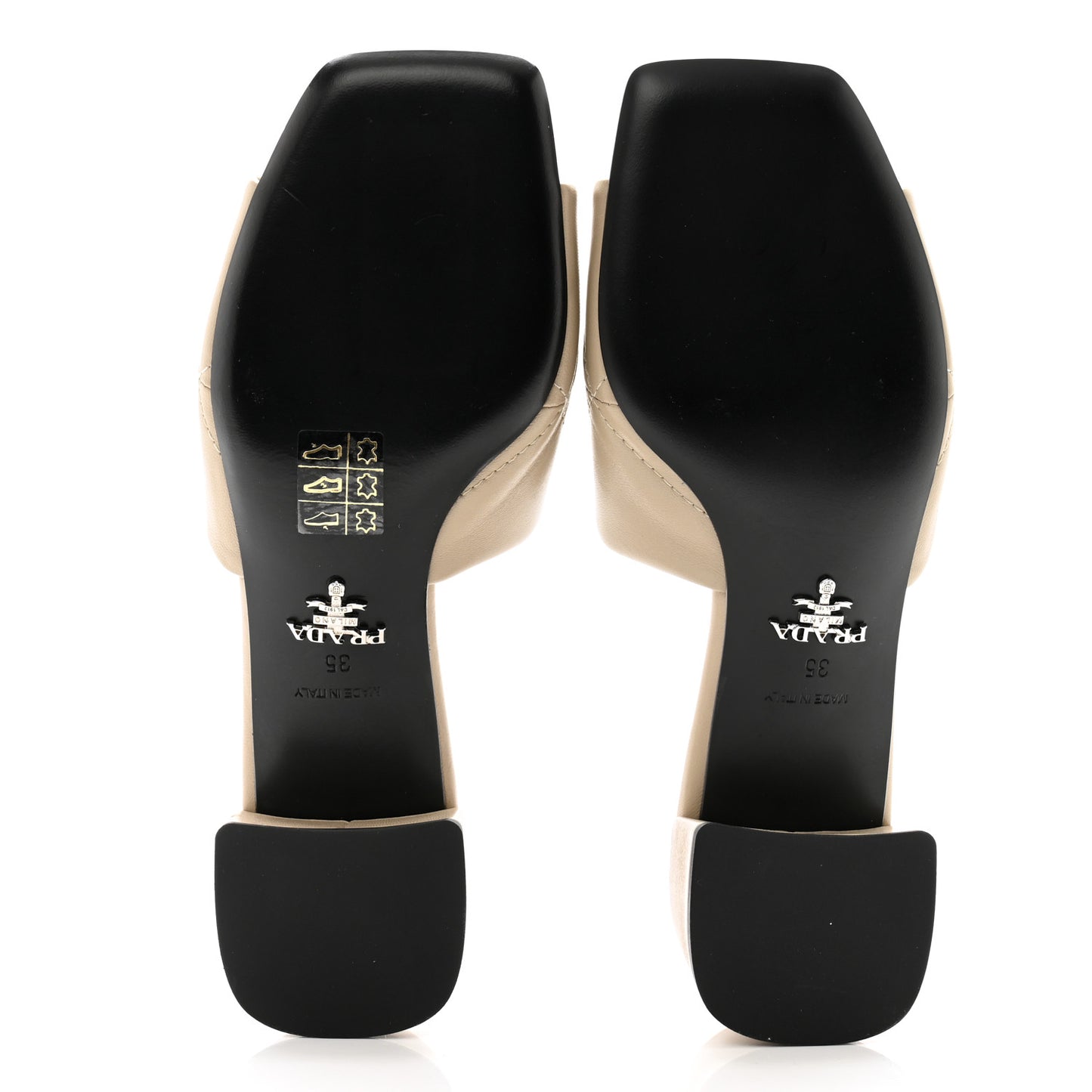 Nappa Logo Quilted Block Heel Slide Sandals 35 Desert