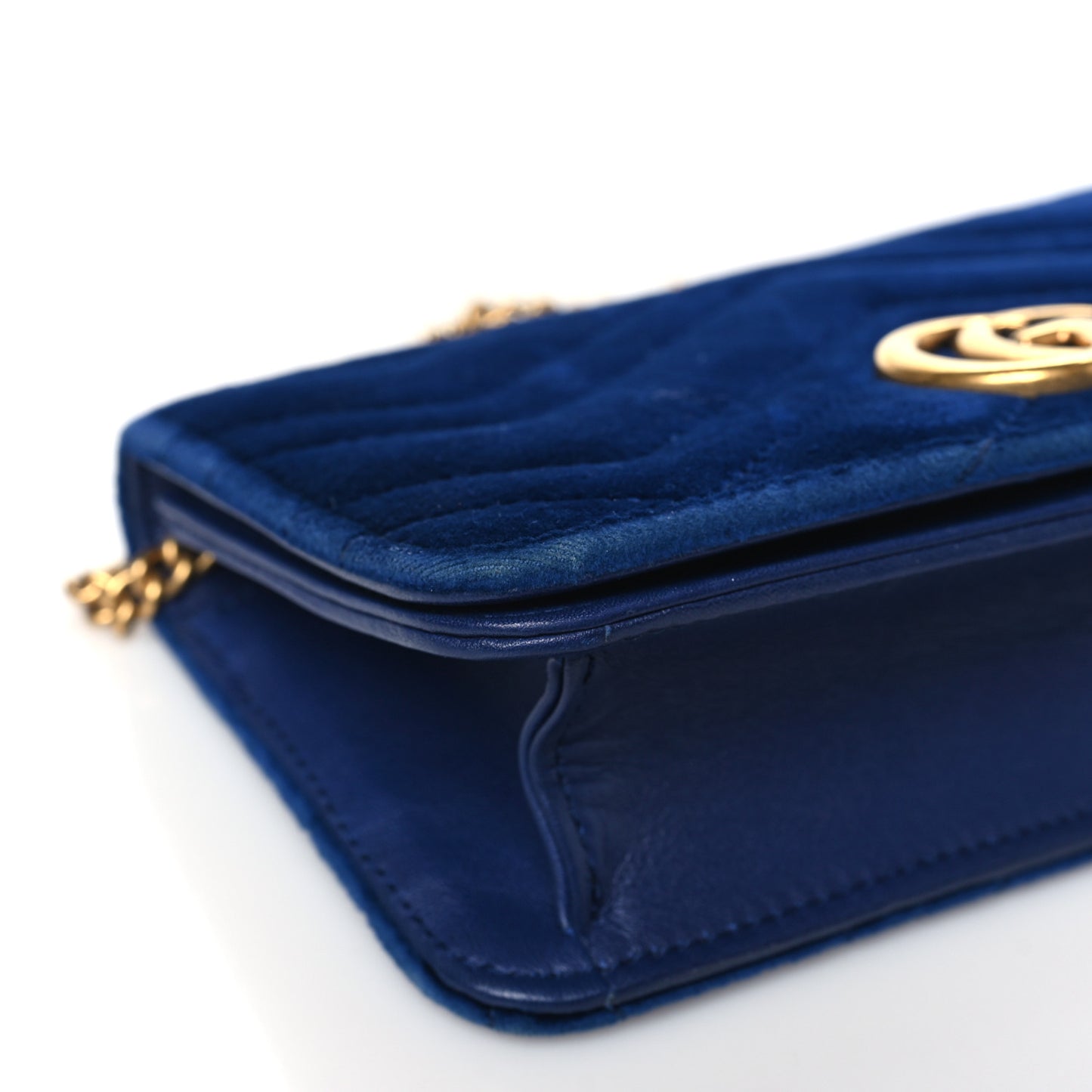 Velvet Matelasse GG Marmont Mini Bag Cobalt Blue