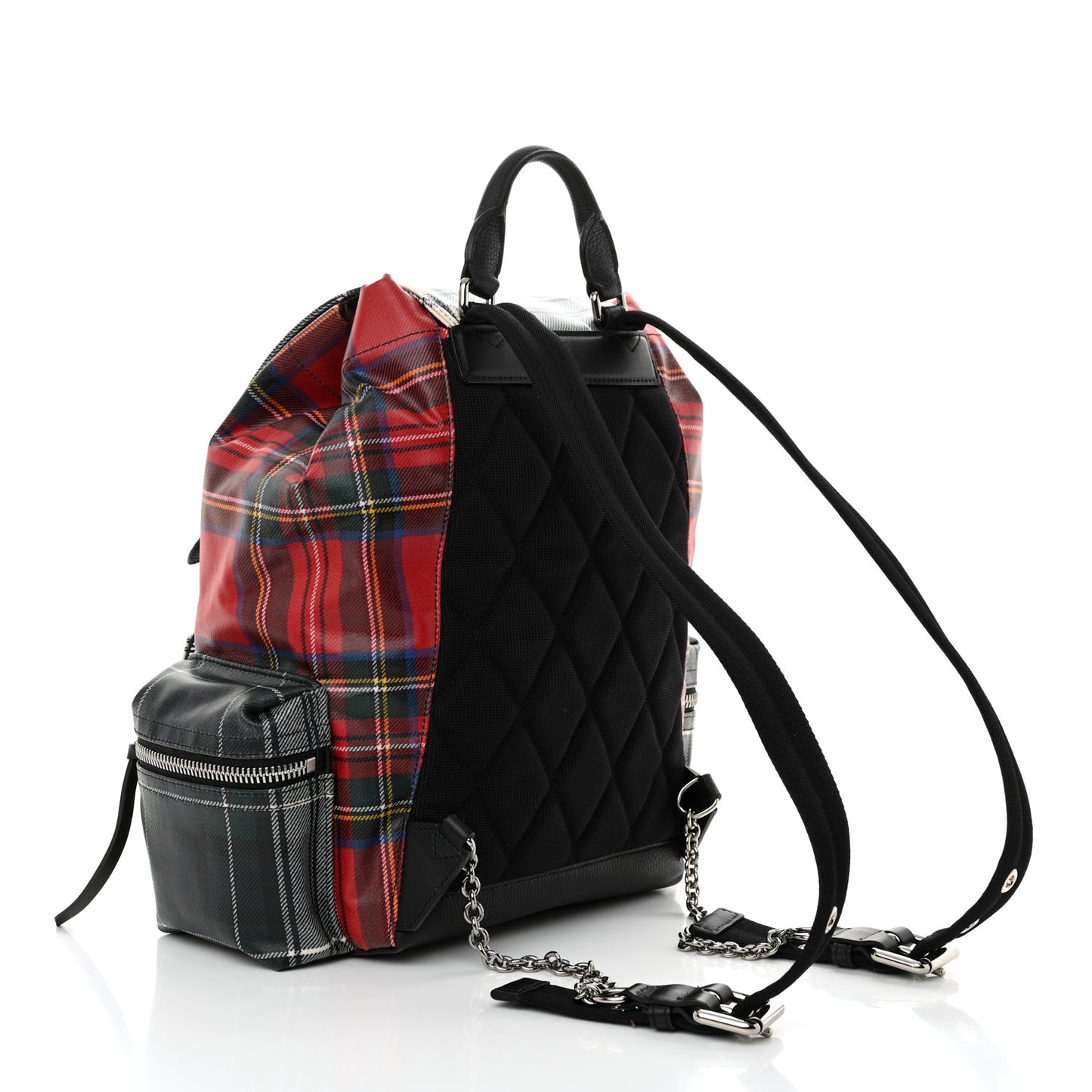 Laminated Tartan Patchwork Large Rucksack Backpack Military Red