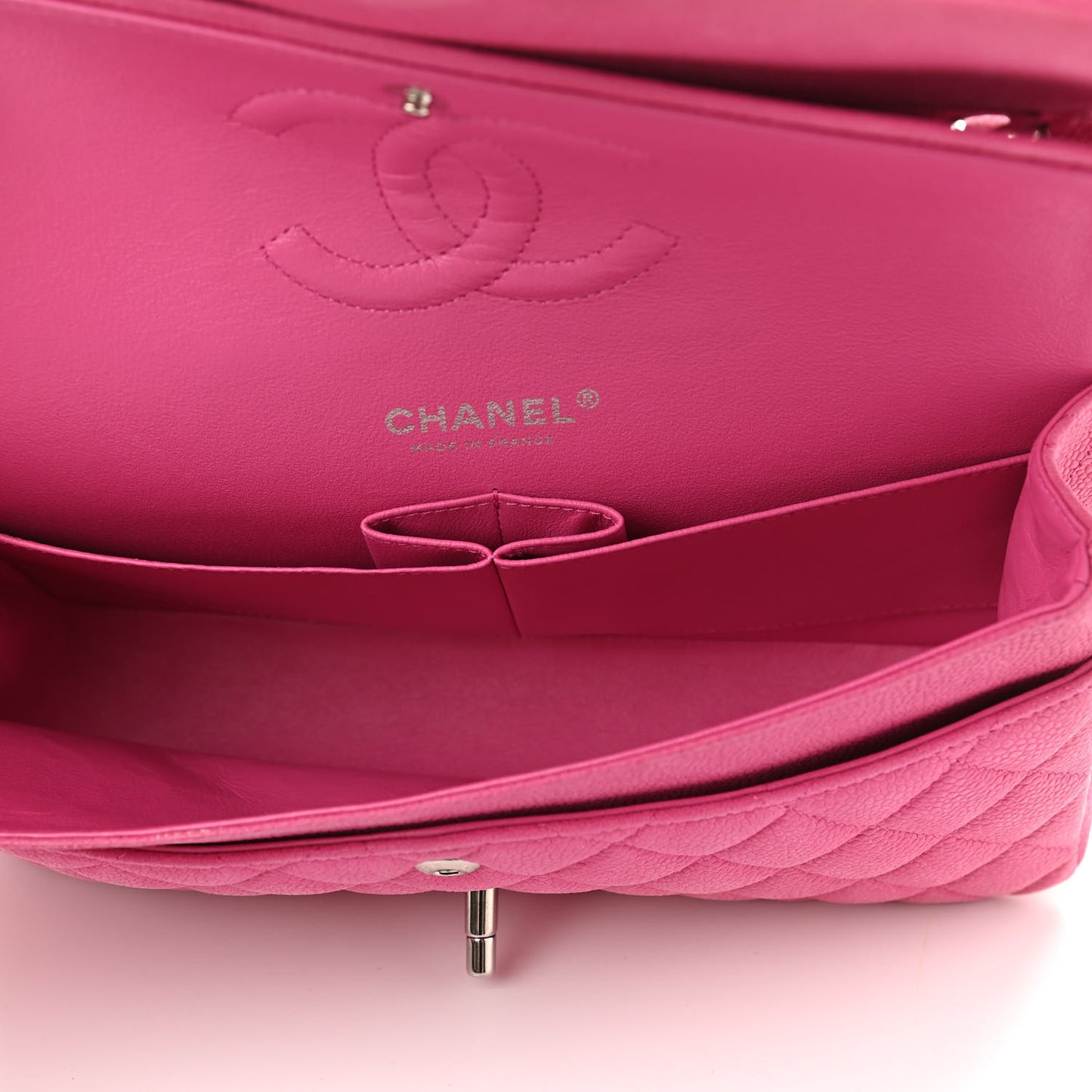 Iridescent Caviar Quilted Medium Double Flap Pink