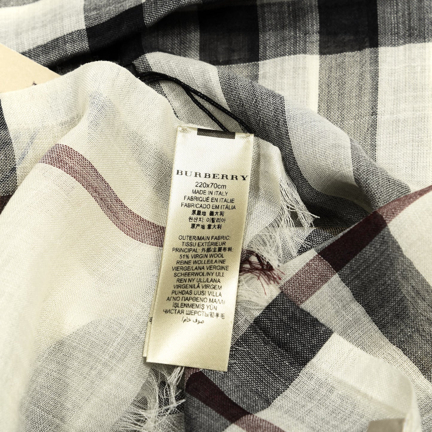 Wool Silk Gauze Giant Check Lightweight Scarf Stone
