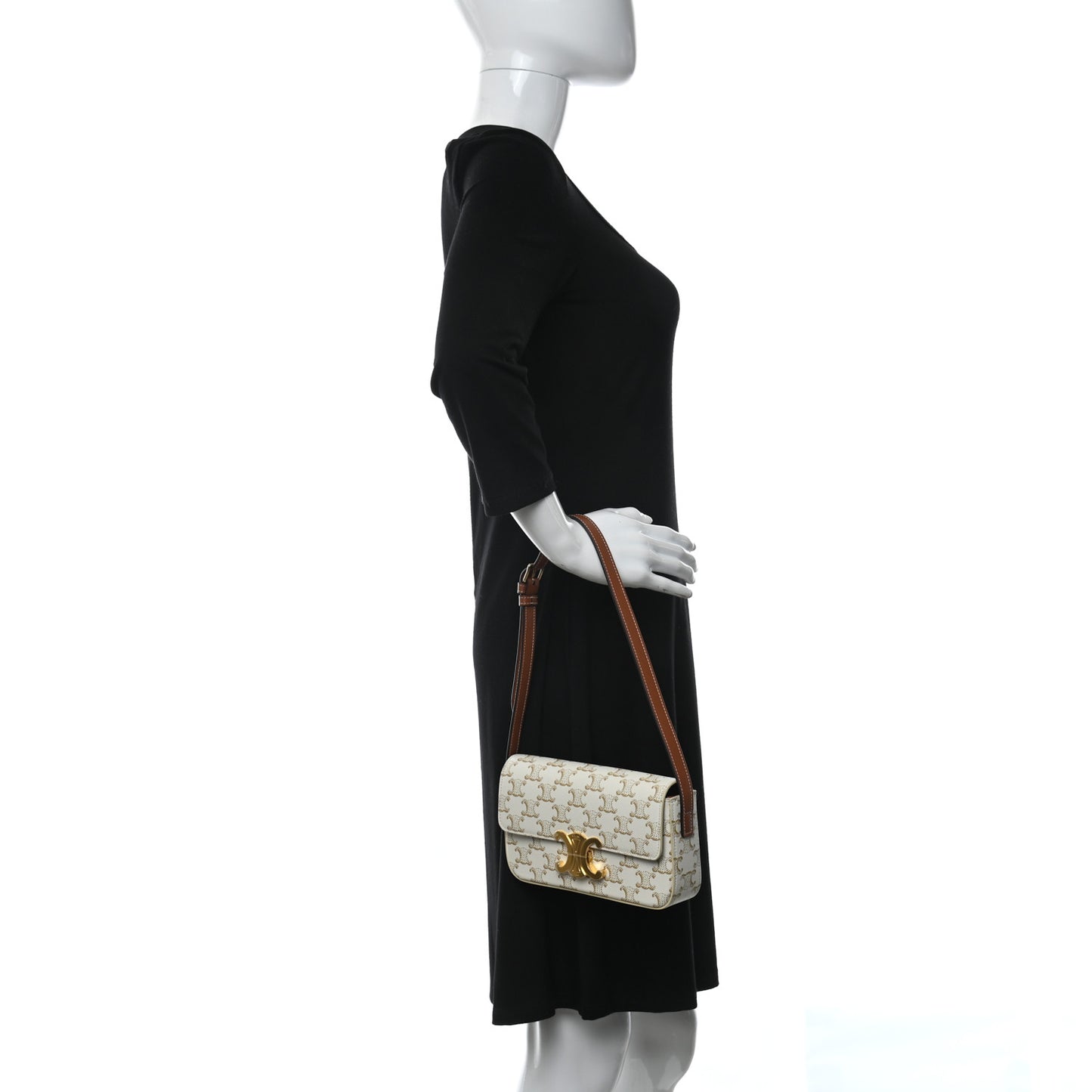Canvas Calfskin Triomphe Shoulder Bag White