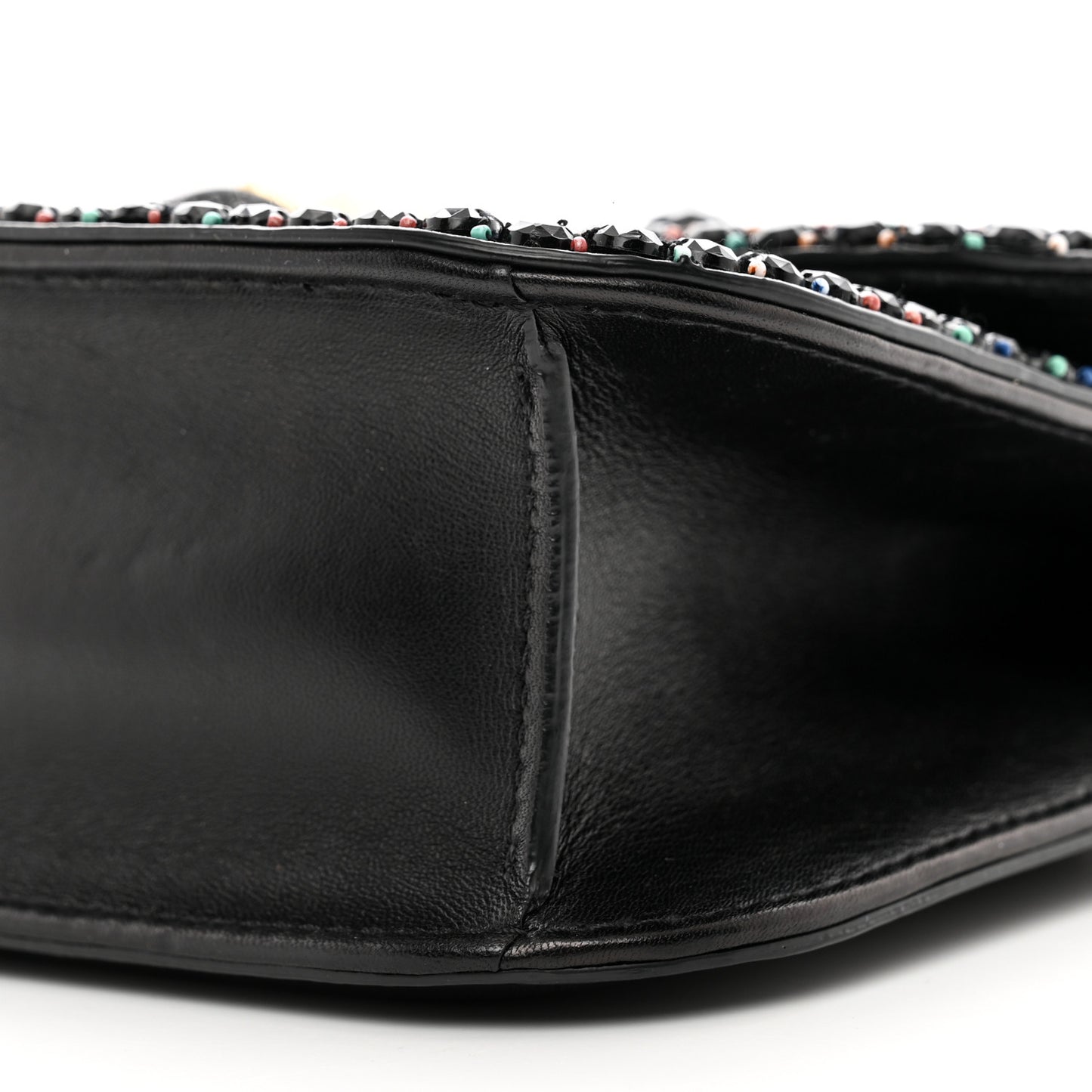 Vitello Beaded Medium Glam Lock Rockstud Flap Black