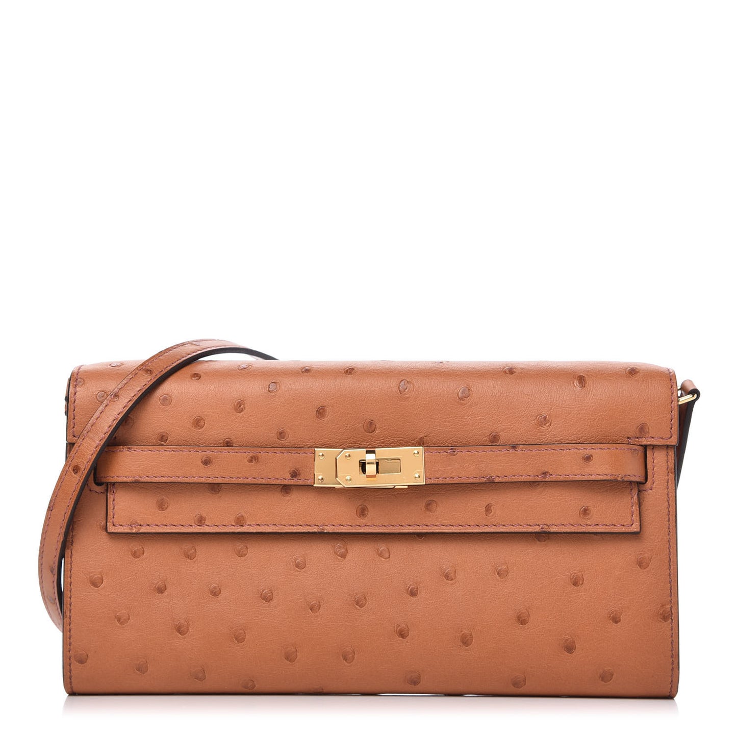 Ostrich Kelly Wallet To Go Gold