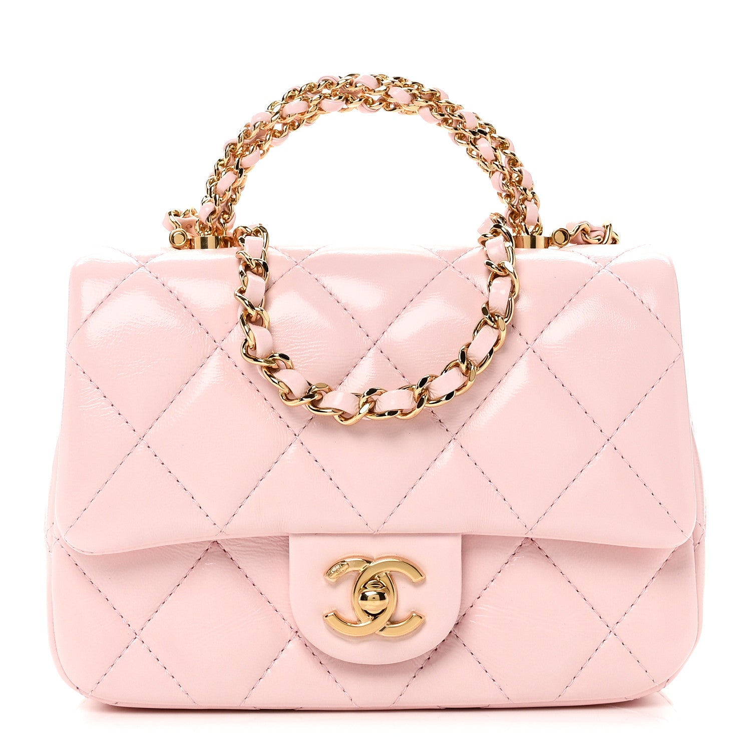 Chanel Shiny Lambskin Quilted Mini Twisted Links Top Handle Flap