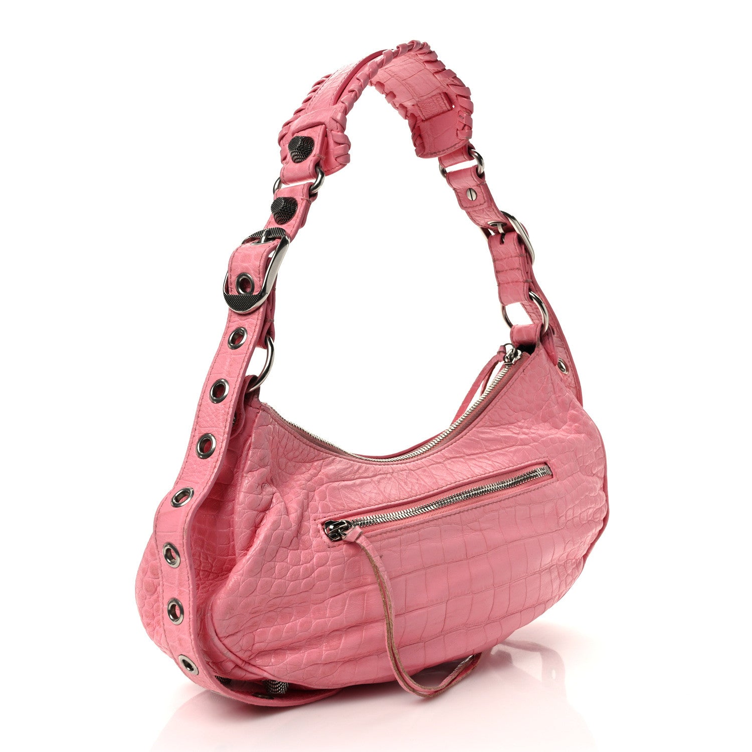 Balenciaga Extra Supple Calfskin Crocodile Embossed Small Le Cagole Shoulder Bag Sweet Pink 3 of 11