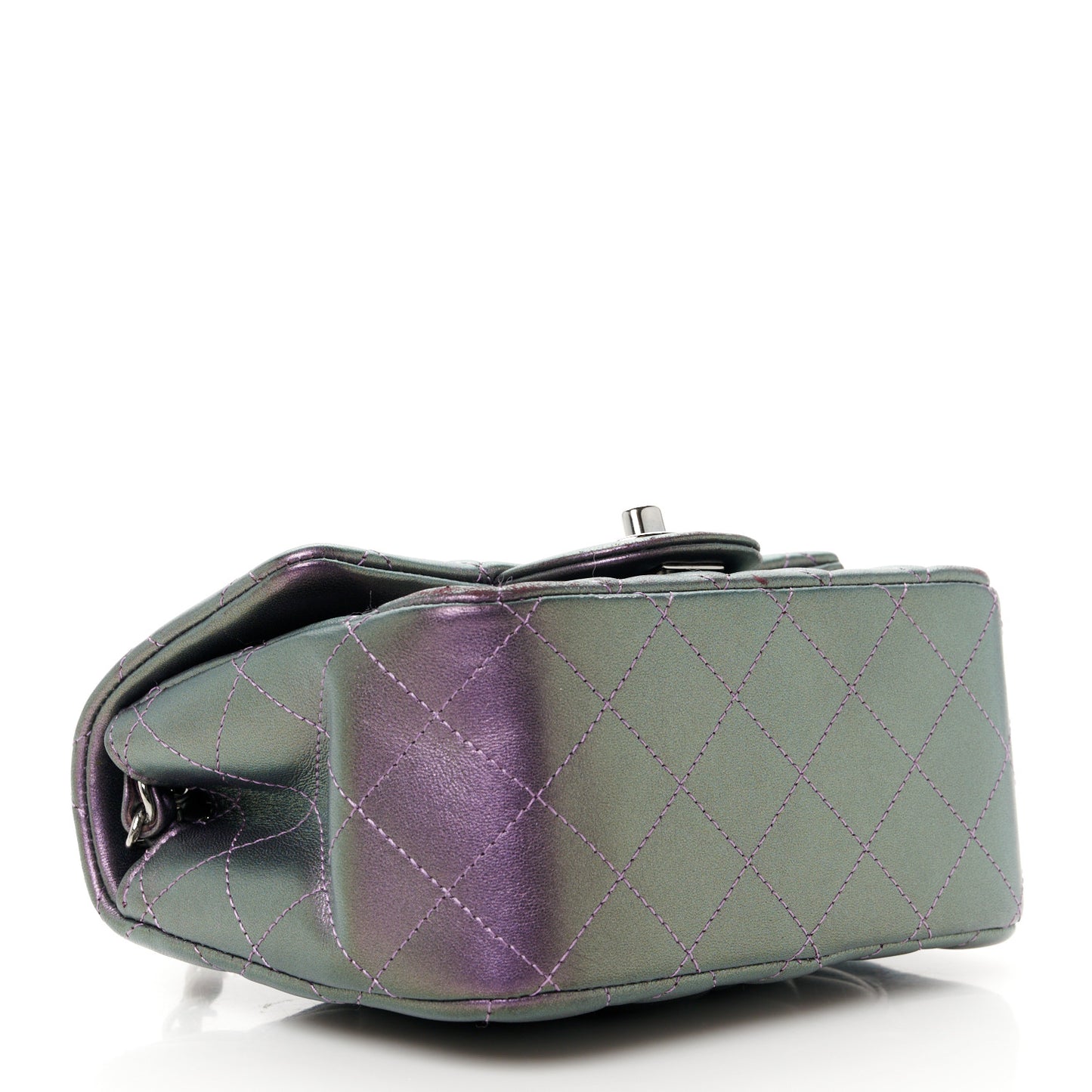 Iridescent Lambskin Quilted Mini Square Flap Dark Purple