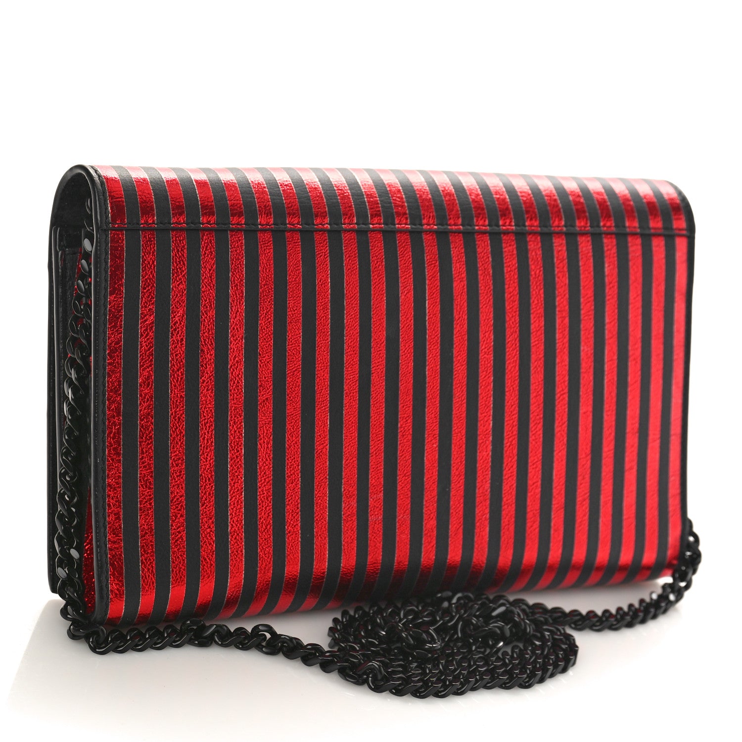 Saint Laurent Metallic Striped Monogram Chain Wallet Red Black 3 of 10