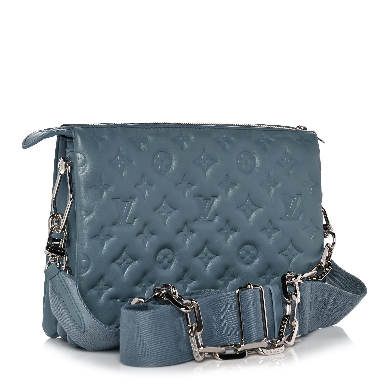 Louis Vuitton Lambskin Embossed Monogram Coussin PM Blue Glacier 3 of 9