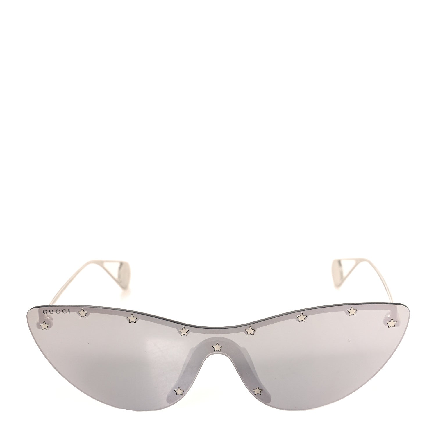Gucci Metal Rimless Star Studded 90mm Cat Eye GG0666S Sunglasses Mirror Silver 2 of 7