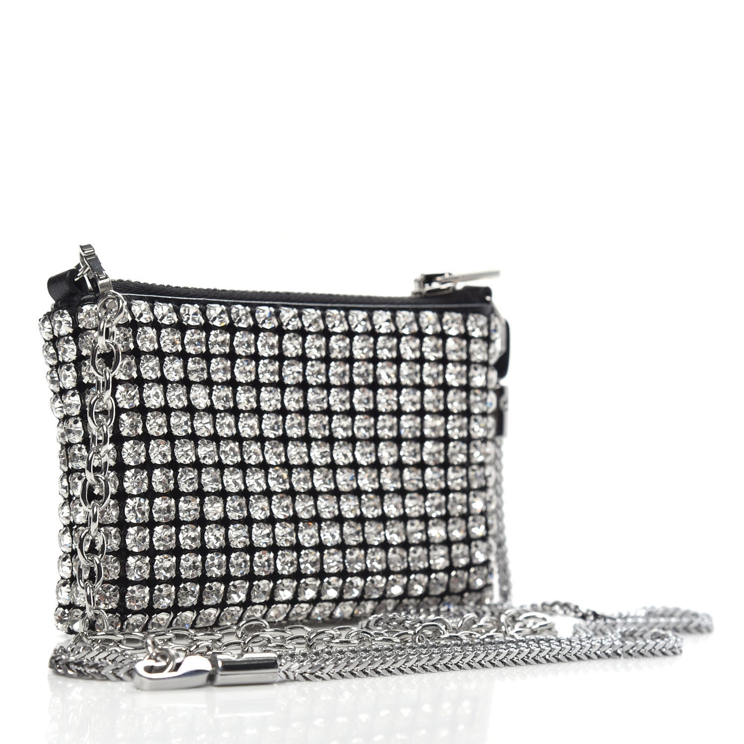 Alexander Wang Mesh Crystal Rhinestone Nano Heiress Shoulder Bag Black Silver 3 of 6