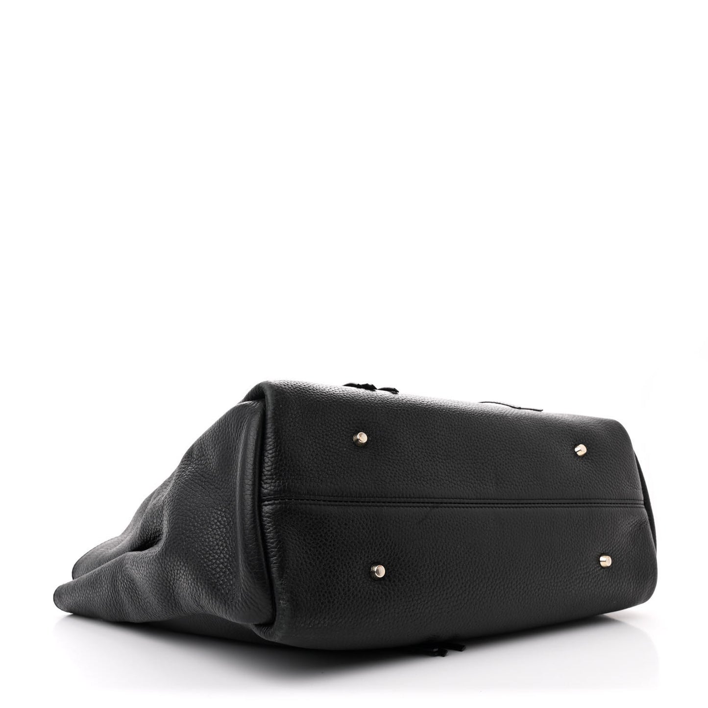 Grained Calfskin Logo Small Fringe Shopper Tote Black