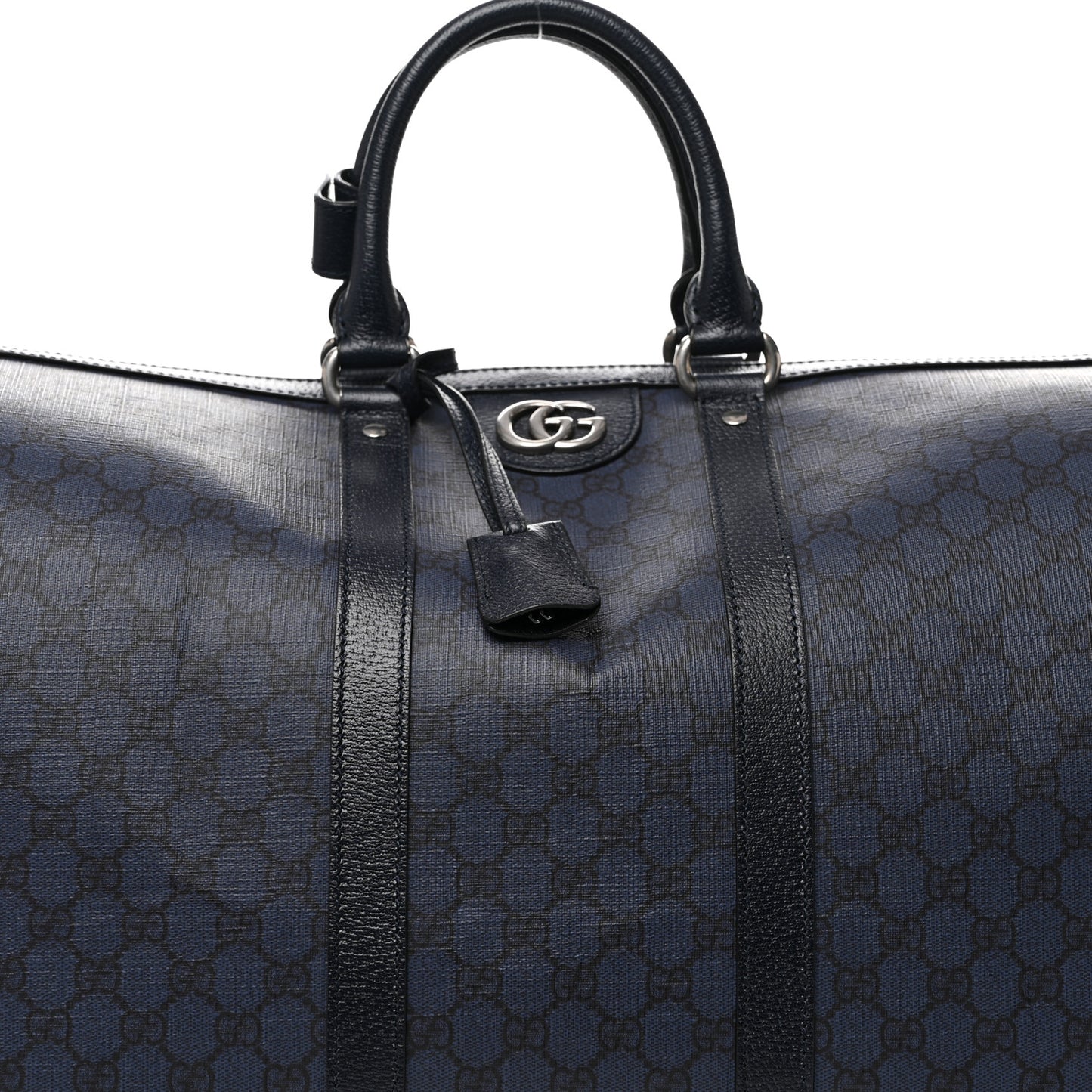 GG Supreme Monogram Textured Dollar Calfskin Large Savoy Duffle Bag Grey Black Blue