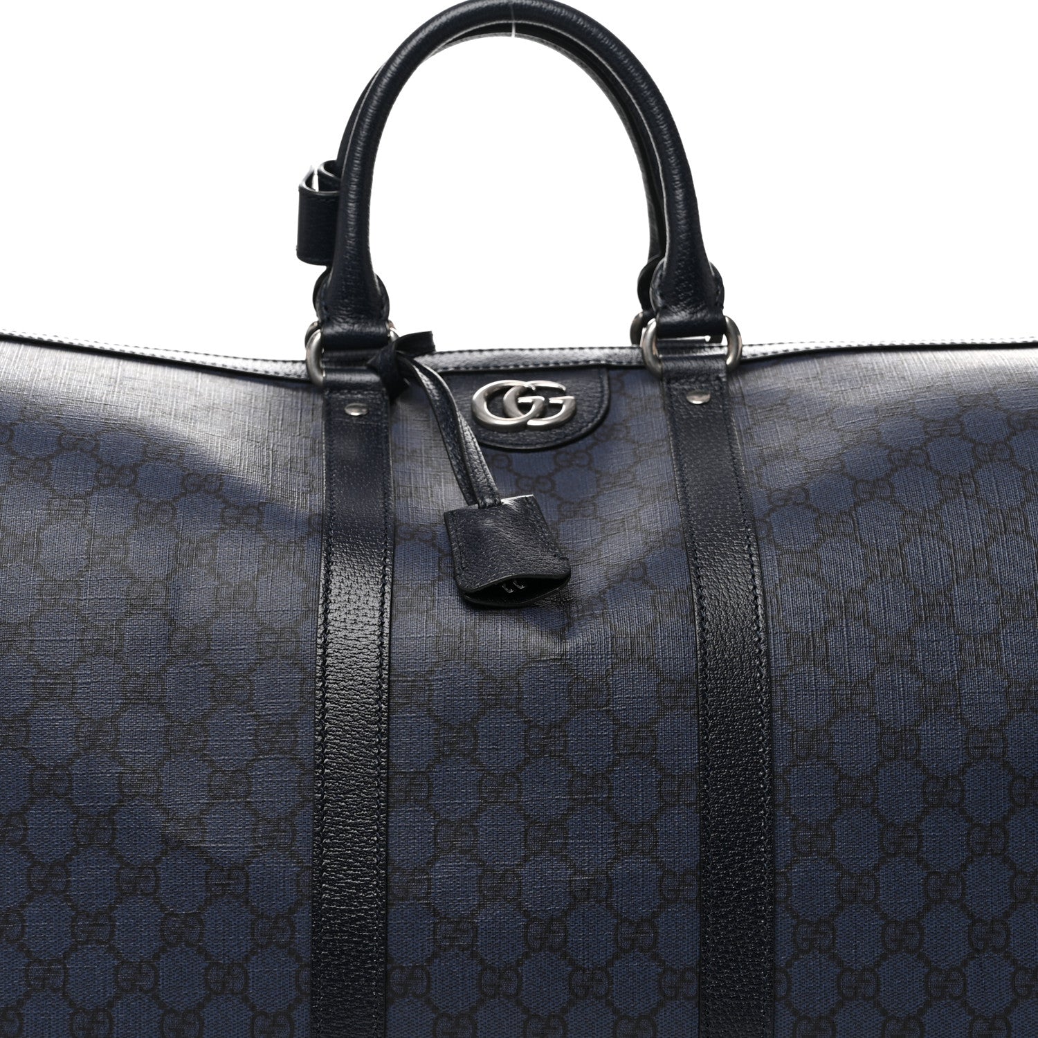 Gucci GG Supreme Monogram Textured Dollar Calfskin Large Savoy Duffle Bag Grey Black Blue 6 of 8