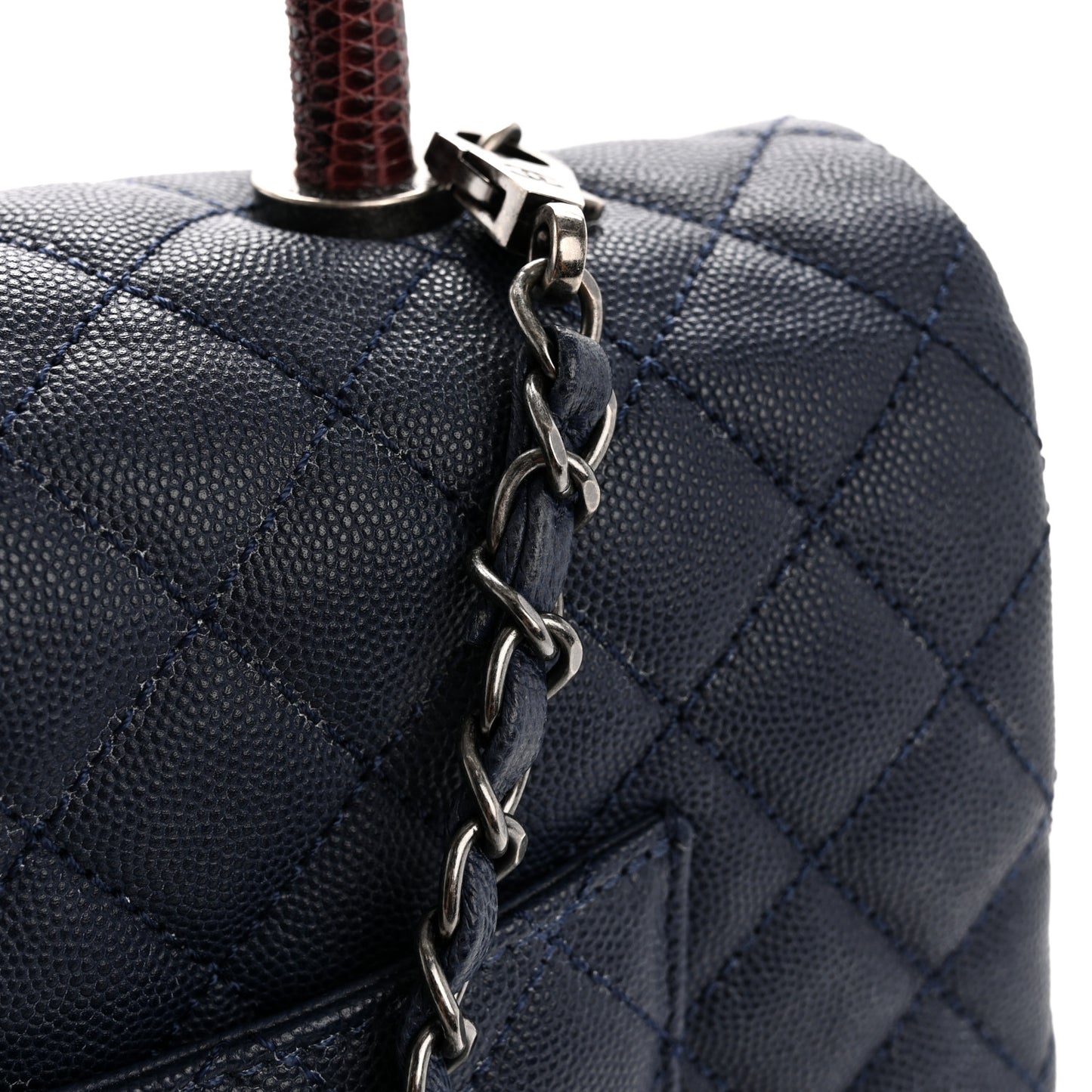 Caviar Lizard Quilted Large Coco Handle Flap Blue
