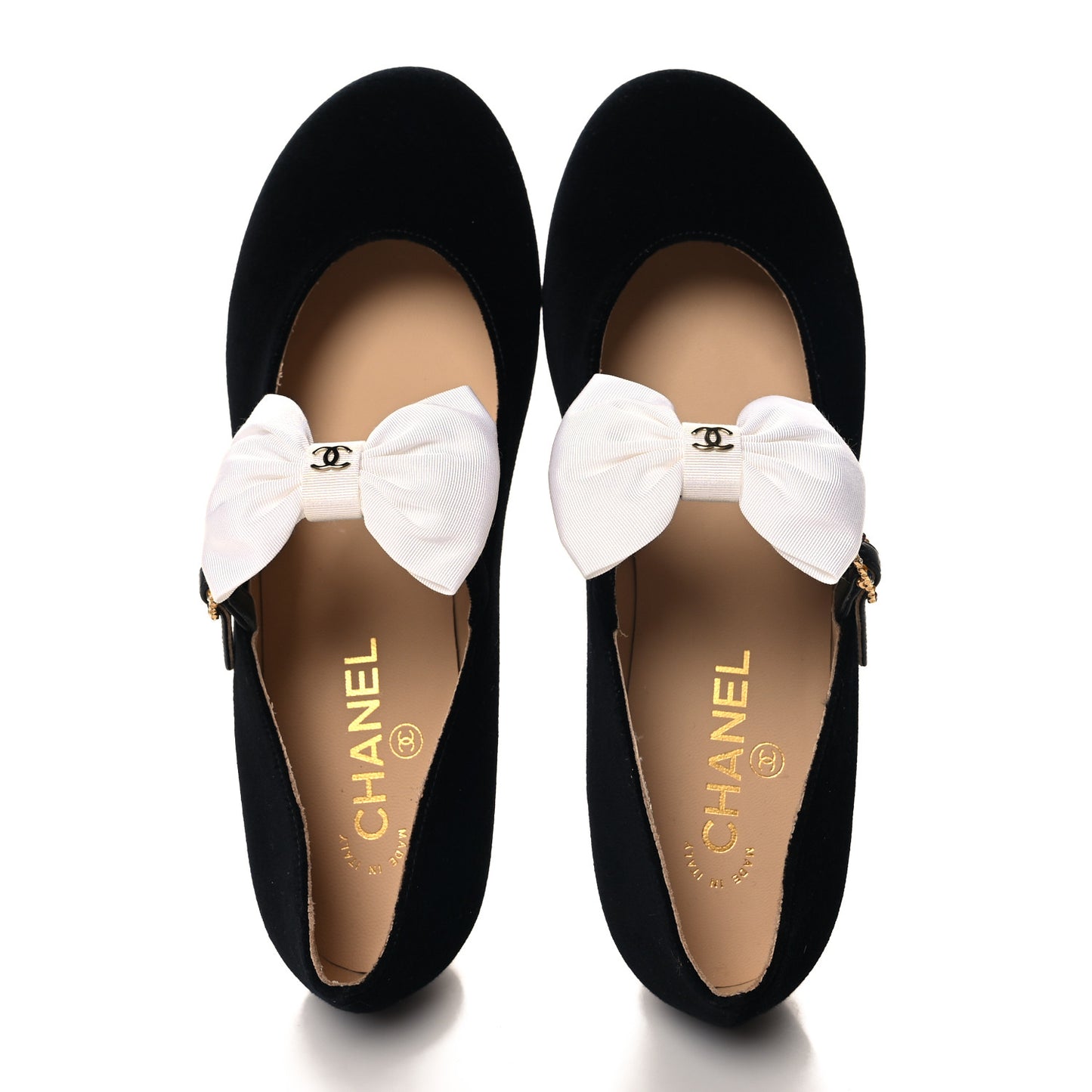 Velvet Grosgrain Bow Mary Jane Flats 40 Black White