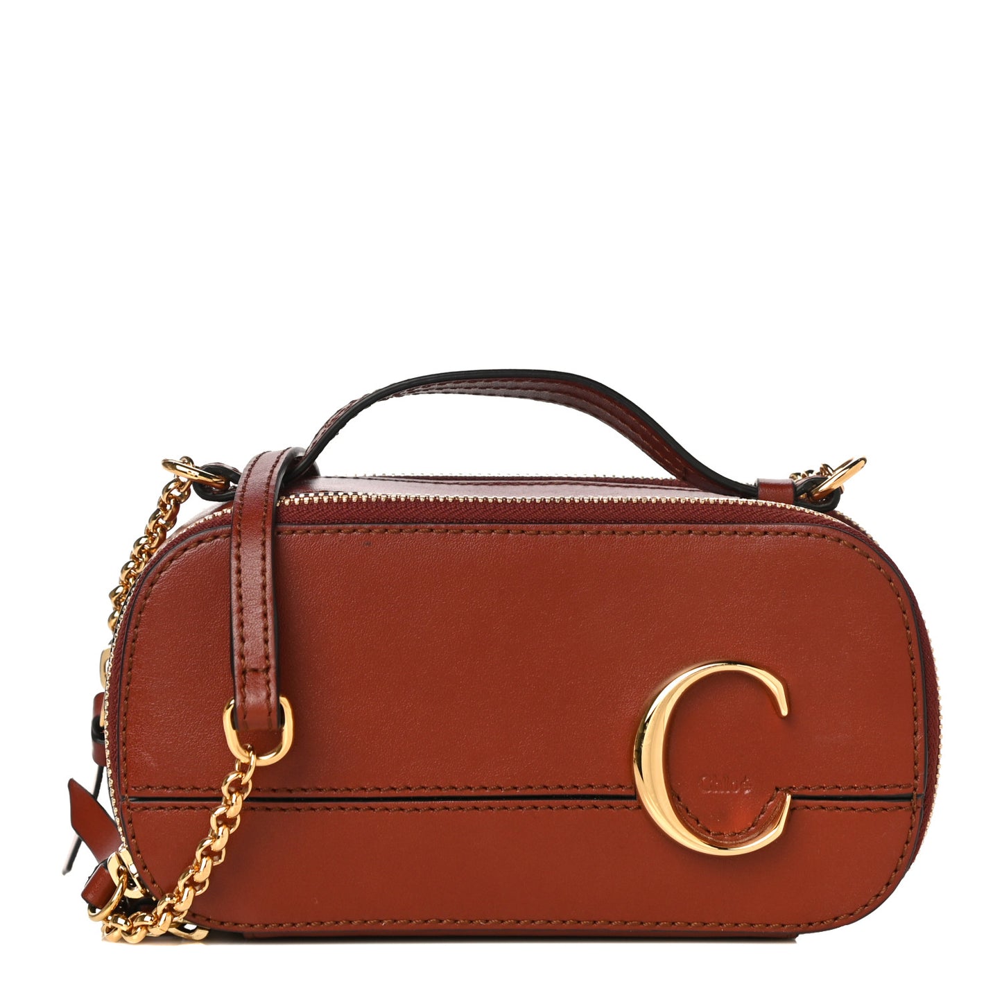 Shiny Calfskin Mini Vanity C Bag Sepia Brown