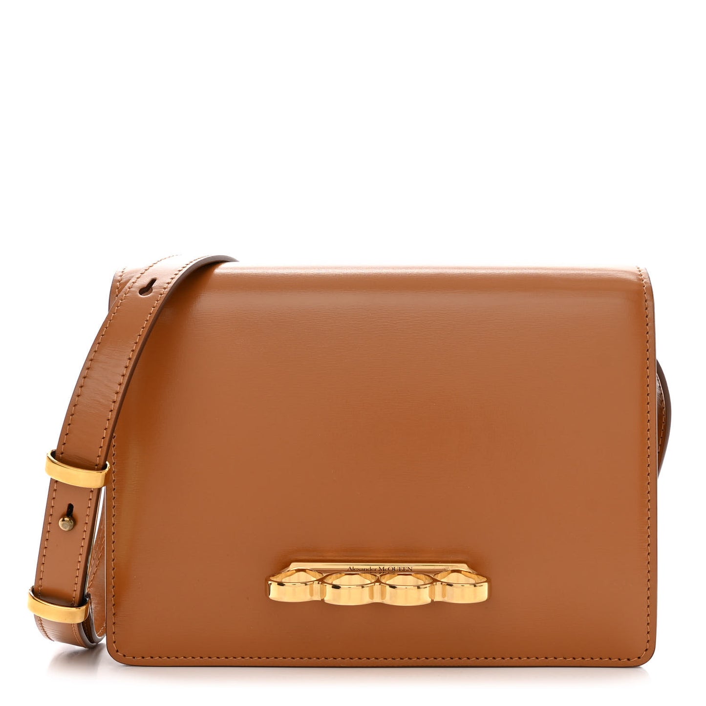 Smooth Calfskin Four Ring Knuckle Crossbody Bag Tan