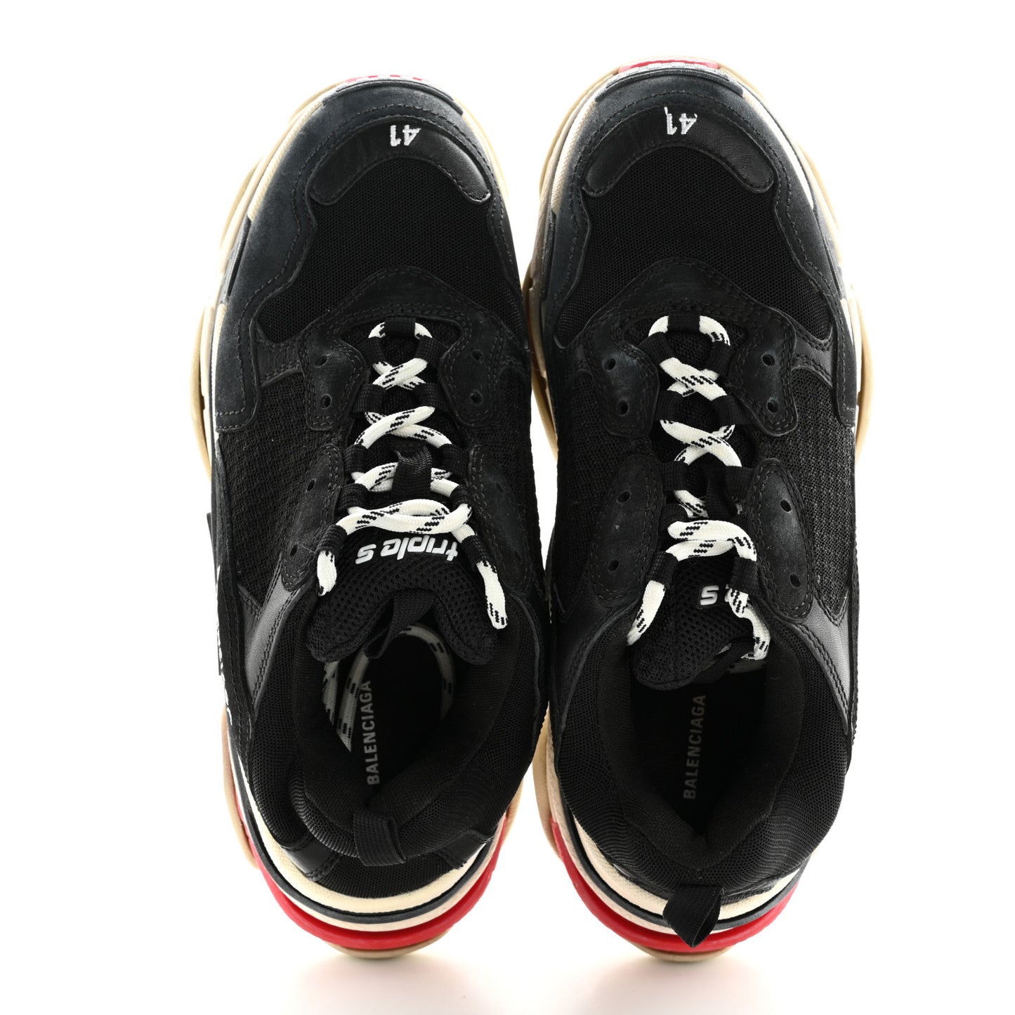 Fabric Mesh Washed Effect Womens Triple S Sneakers 41 Black Red