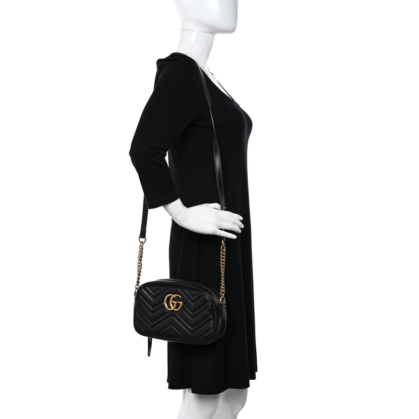 Calfskin Matelasse Small GG Marmont Chain Shoulder Bag Black