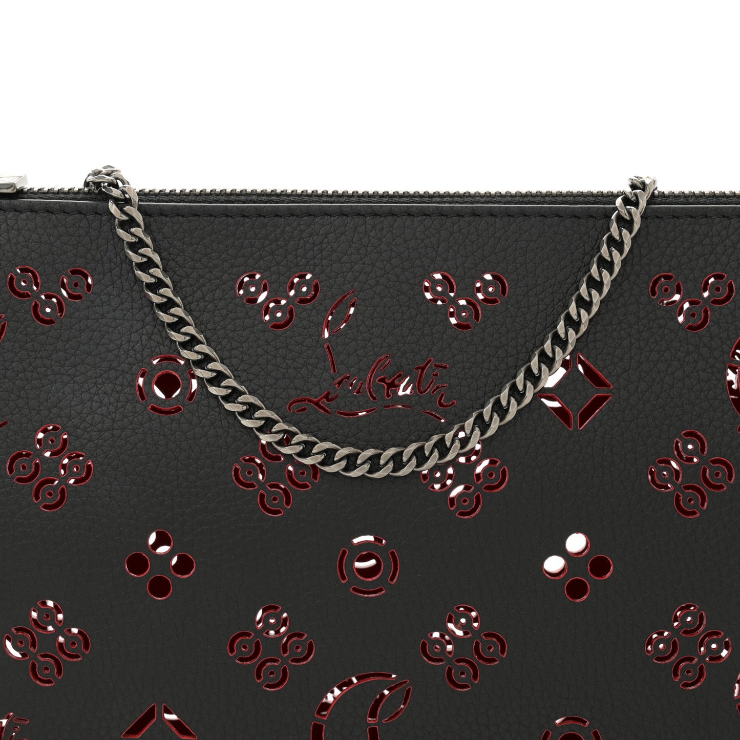 Calfskin Loubinthesky Perforated Shoulder Bag Black