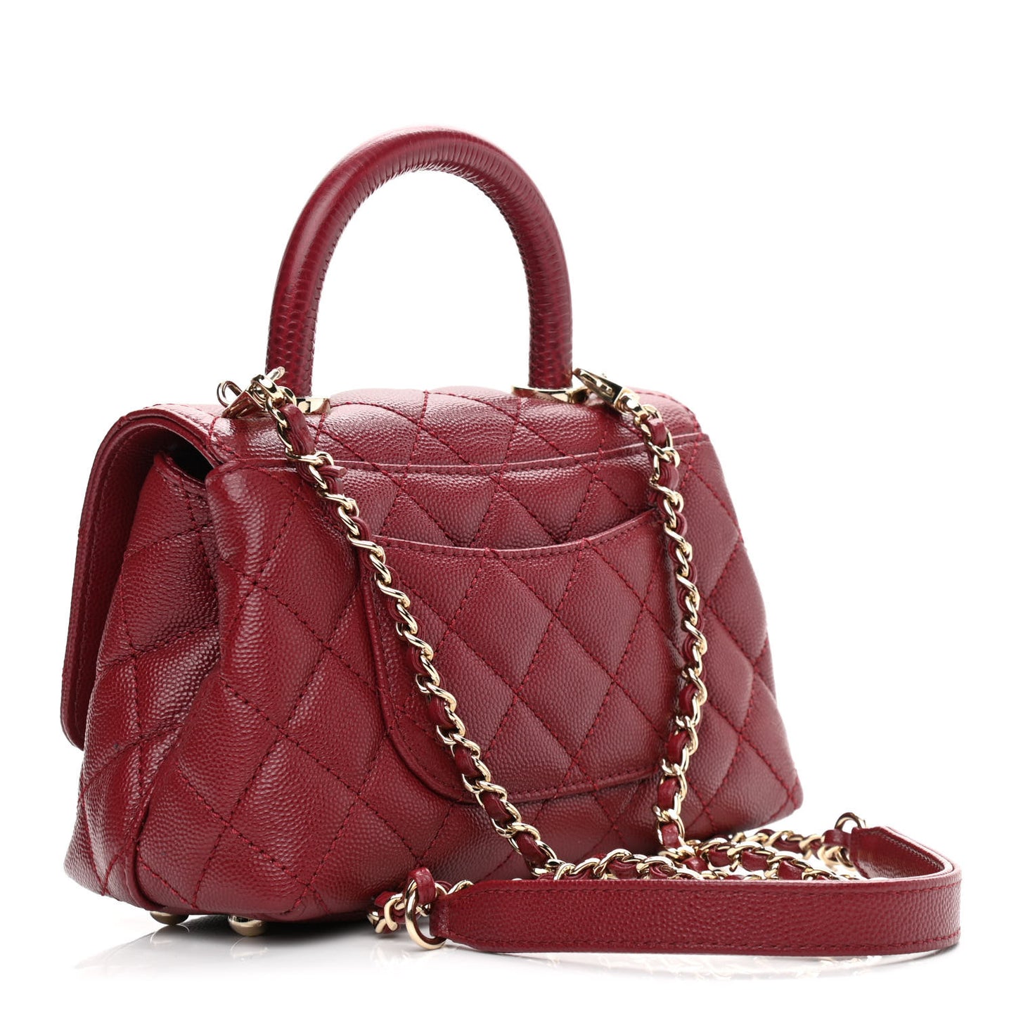 Caviar Quilted Lizard Embossed Extra Mini Coco Handle Flap Burgundy