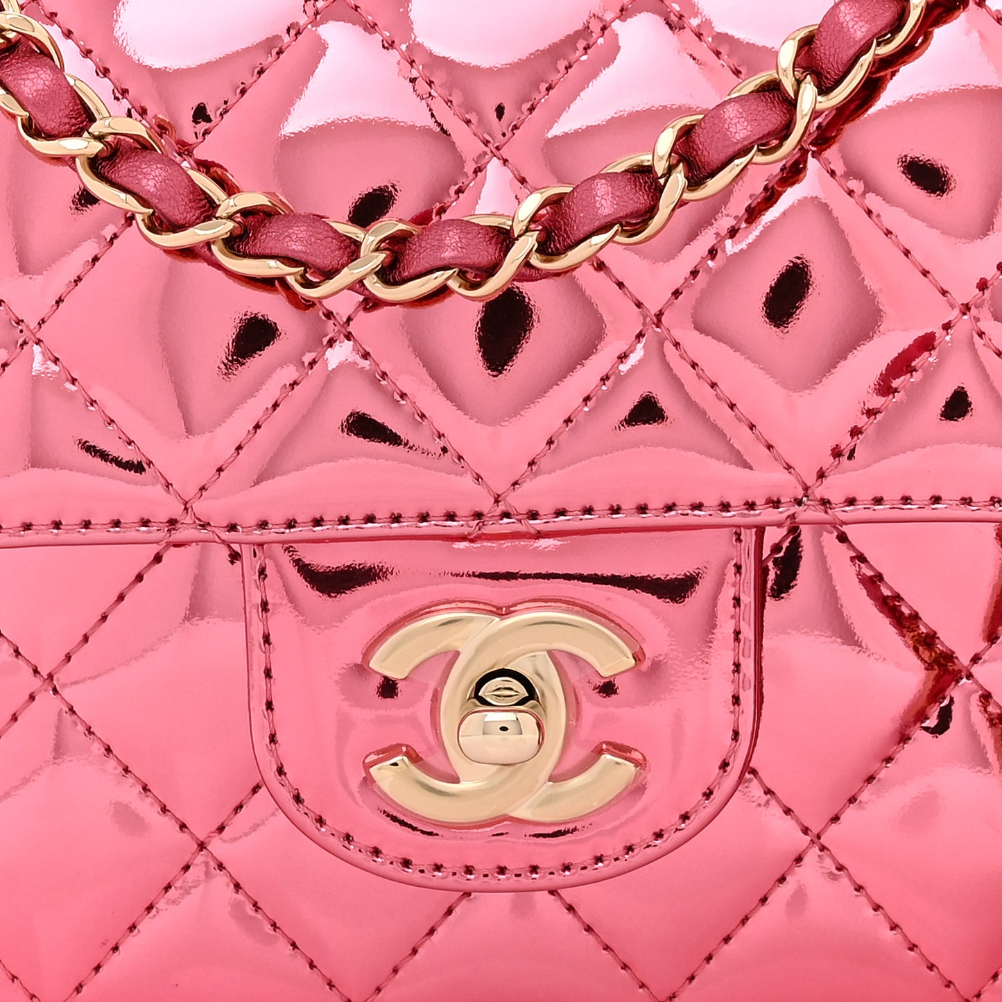 Mirror Calfskin Metallic Lambskin Quilted Hollywood Boulevard Mini Flap With Star Coin Purse Pink