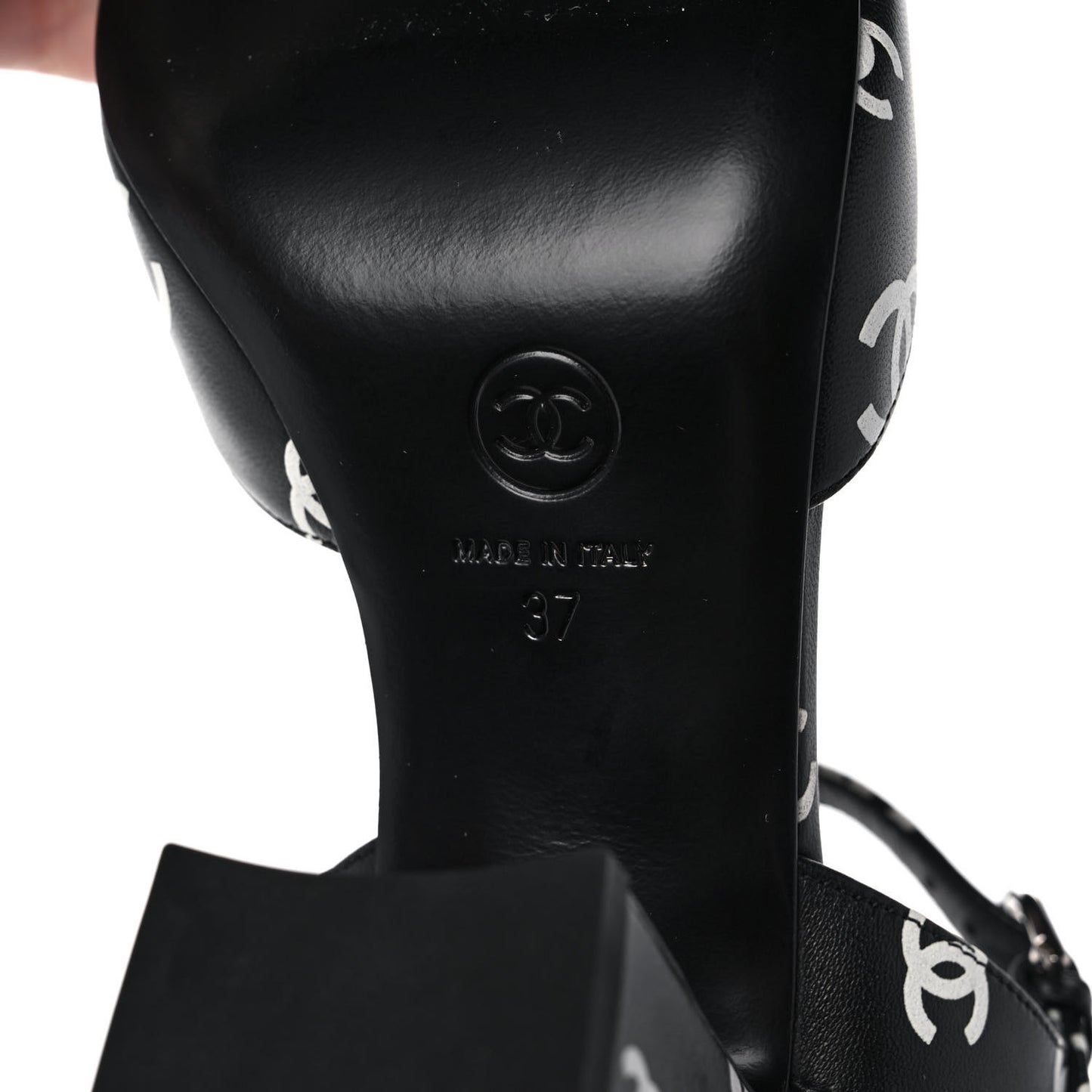 Printed Lambskin CC Sandals 37 Black White