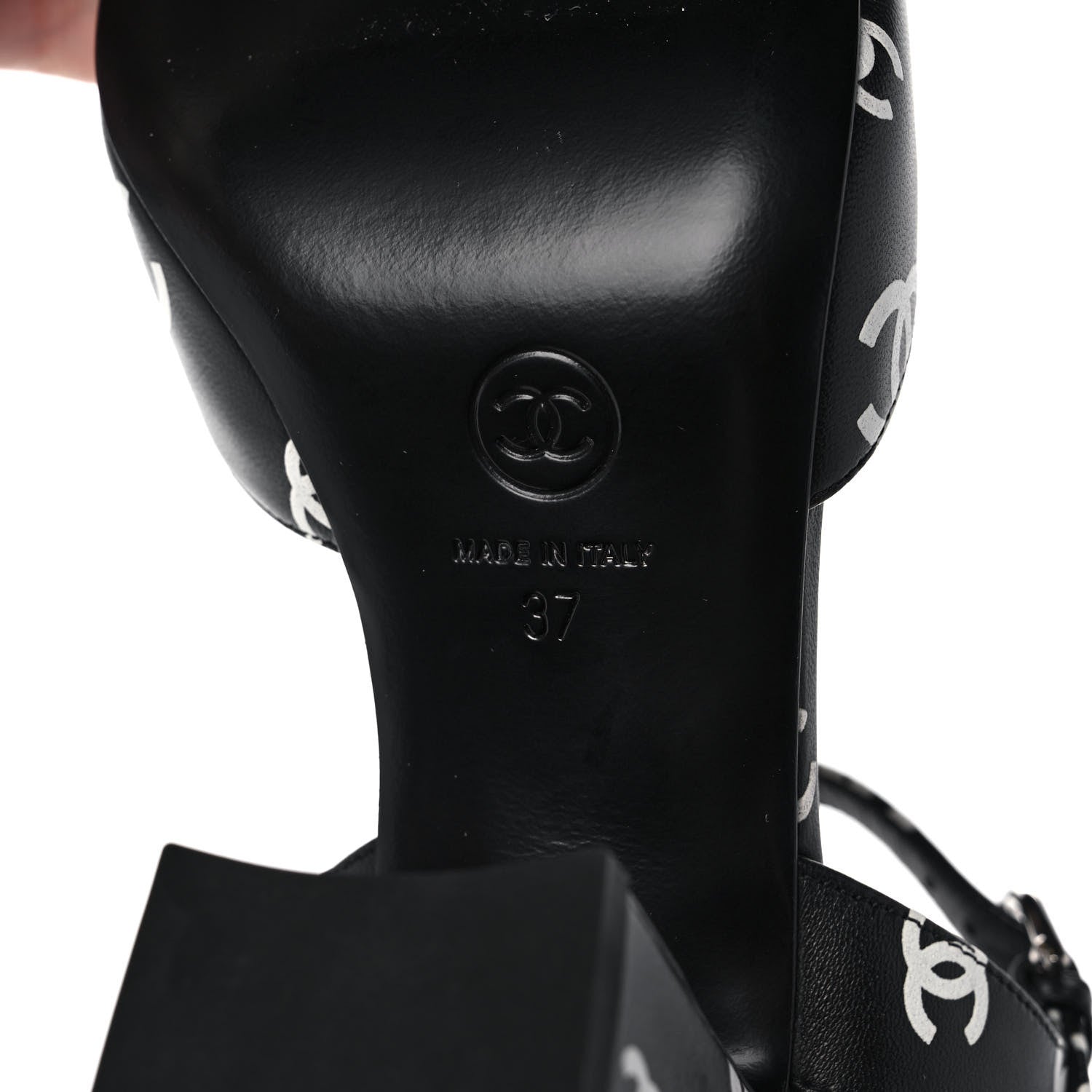 Chanel Printed Lambskin CC Sandals 37 Black White 6 of 9