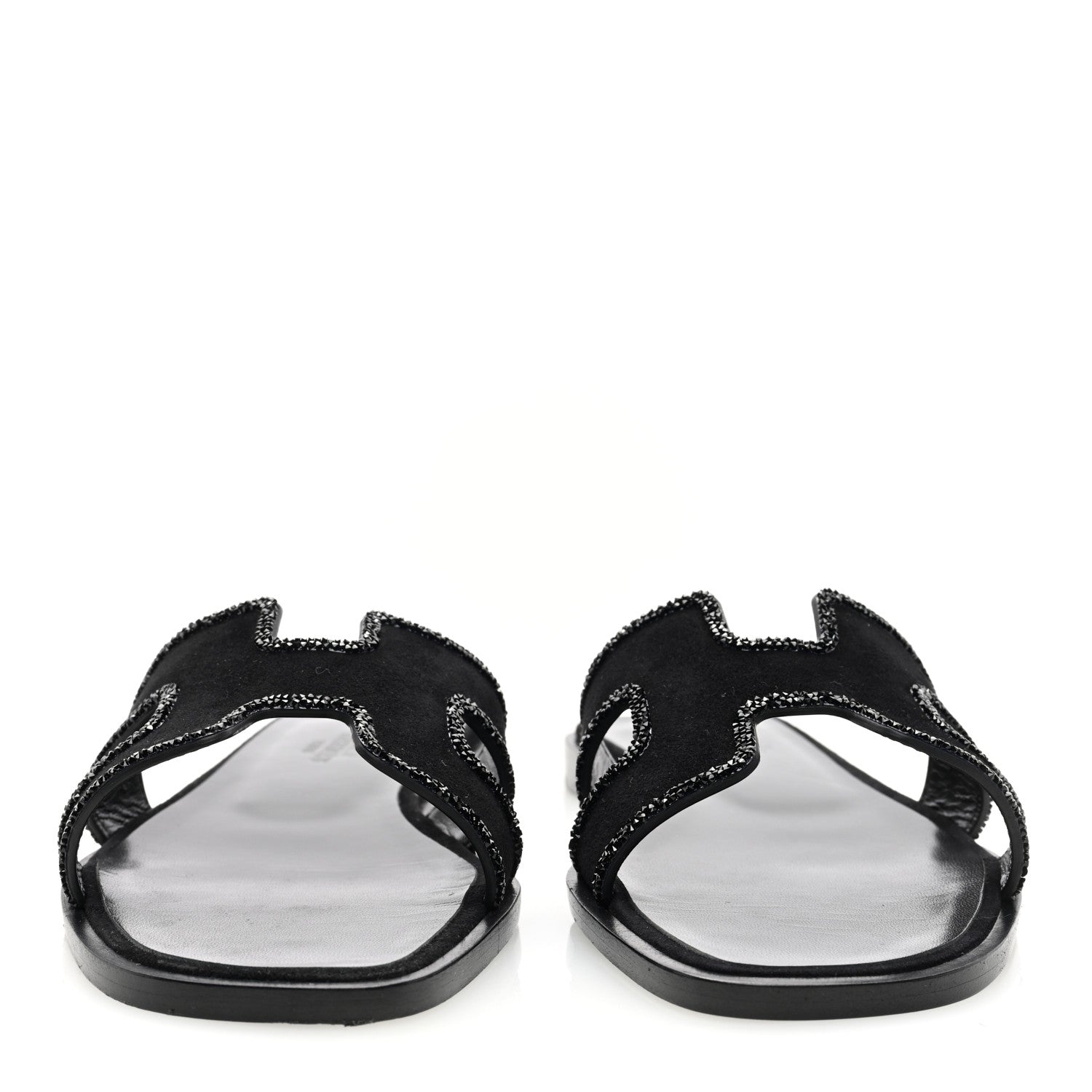 Hermes Suede Goatskin Crystal Embellished Oran Sandals 35 Black 3 of 7