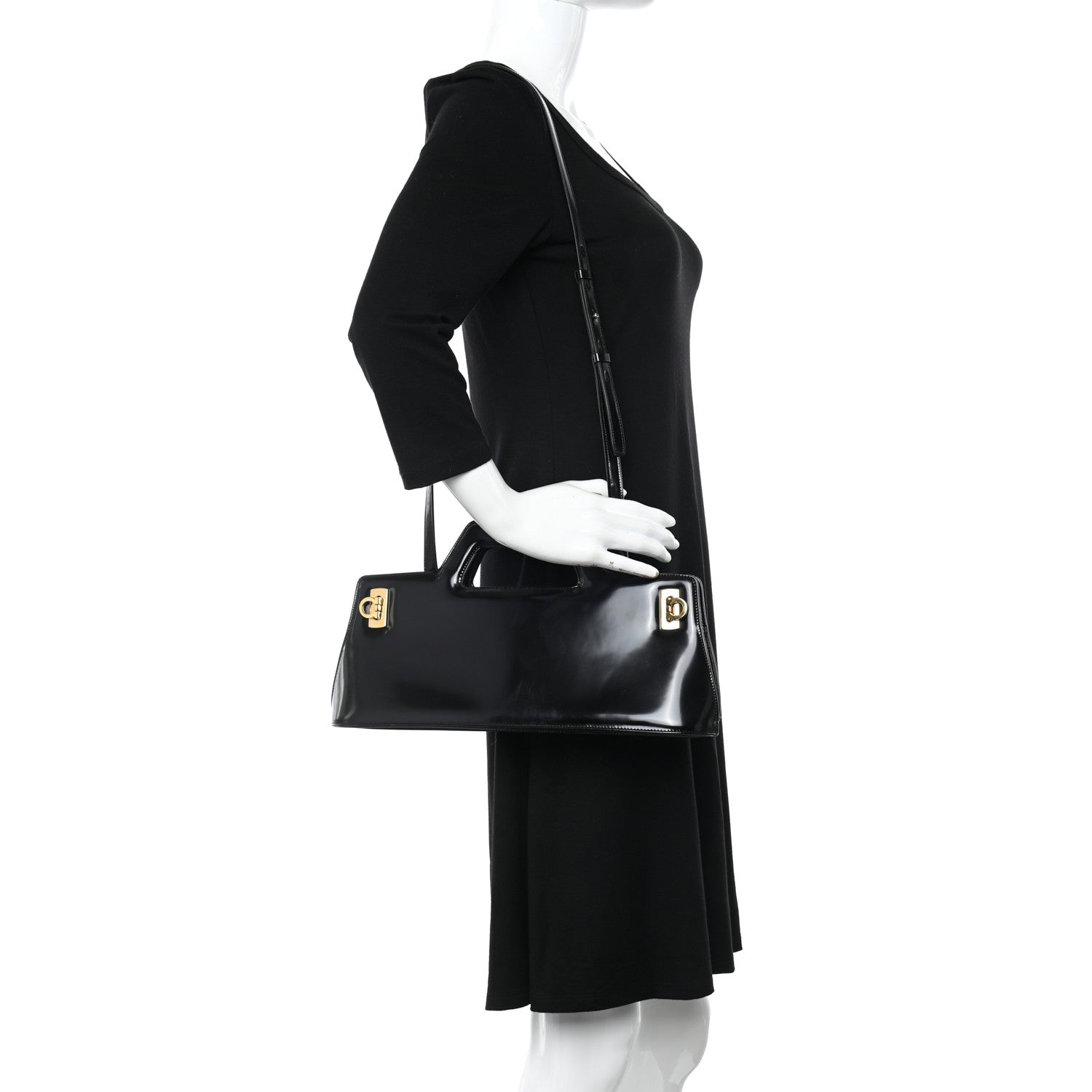 Salvatore Ferragamo Brushed Off Calfskin Wanda East West Top Handle Bag Black 2 of 12
