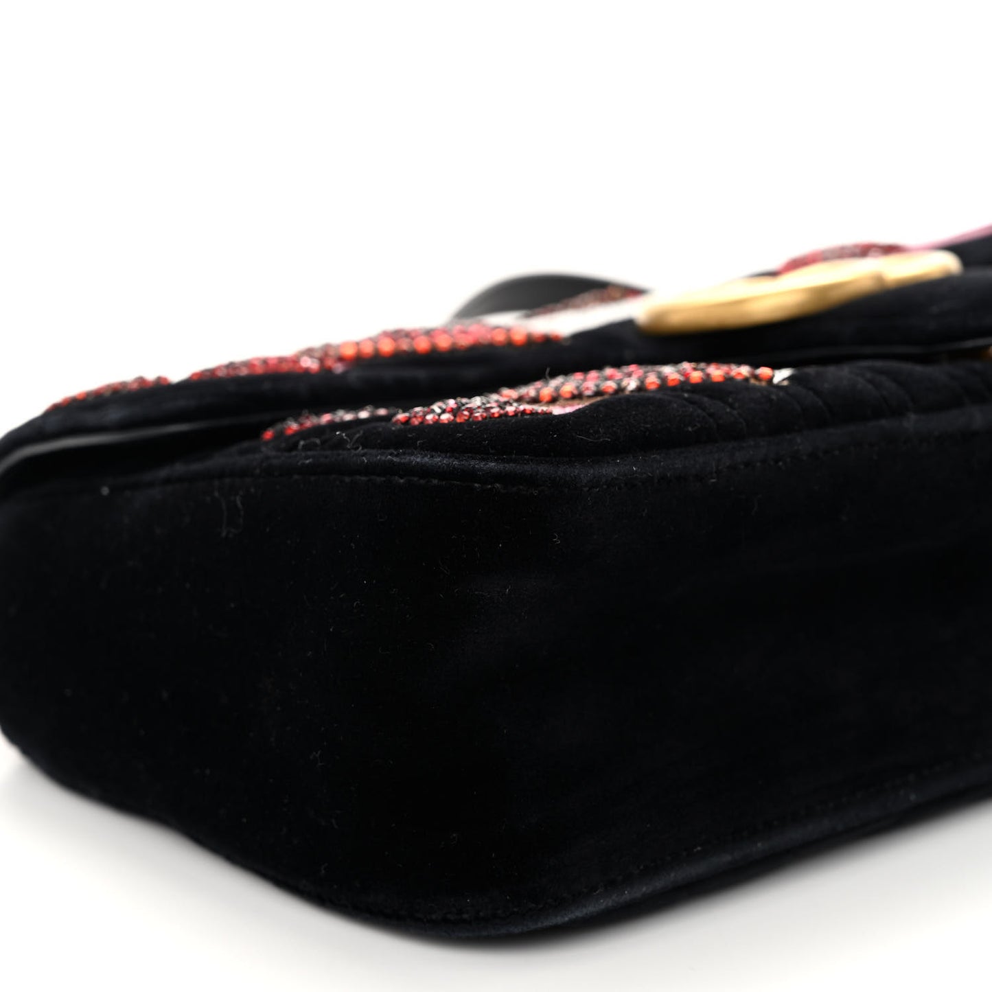 Velvet Matelasse Crystal Sequin Heart Embroidered GG Marmont Small Bag Black