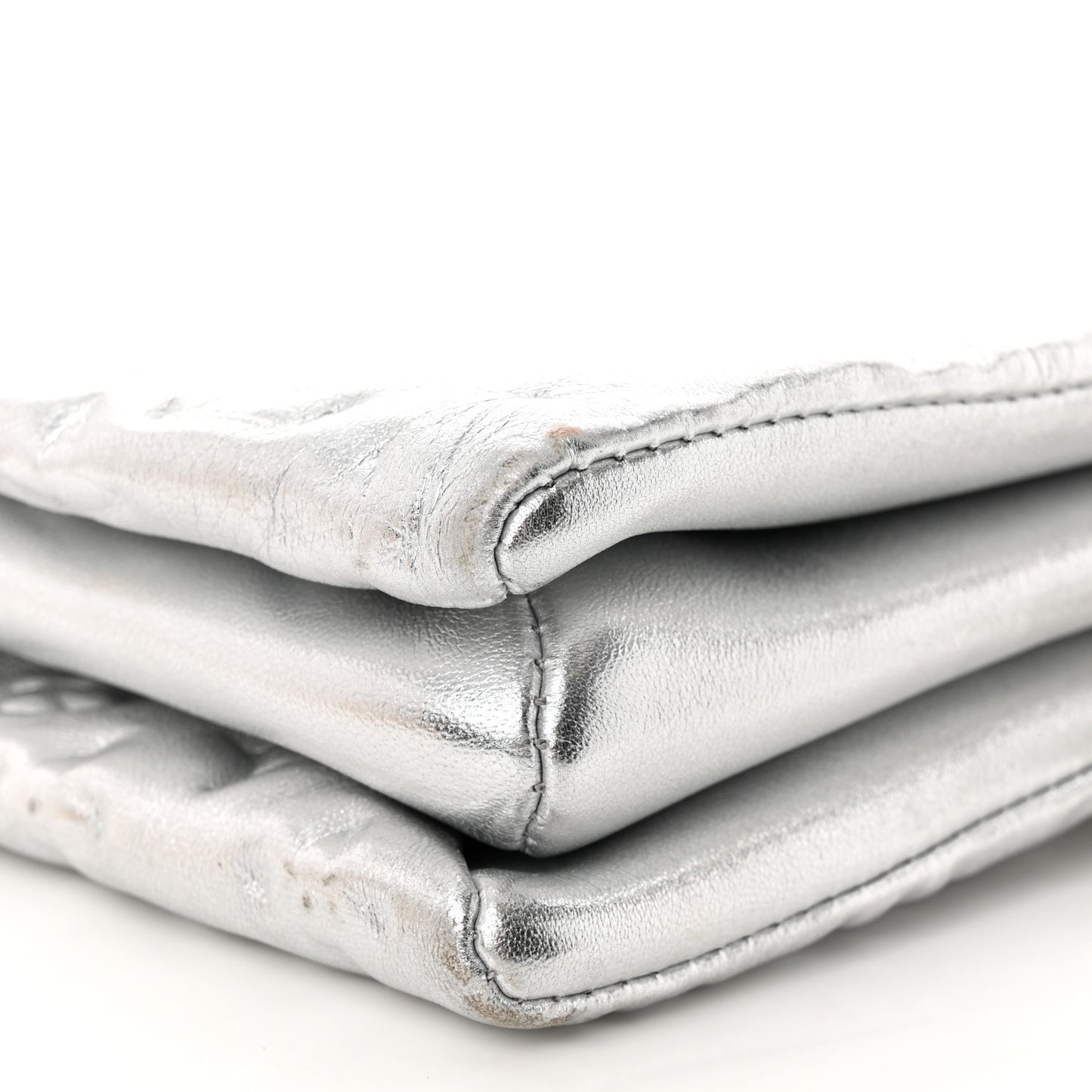 Metallic Lambskin Embossed Monogram Coussin PM Silver