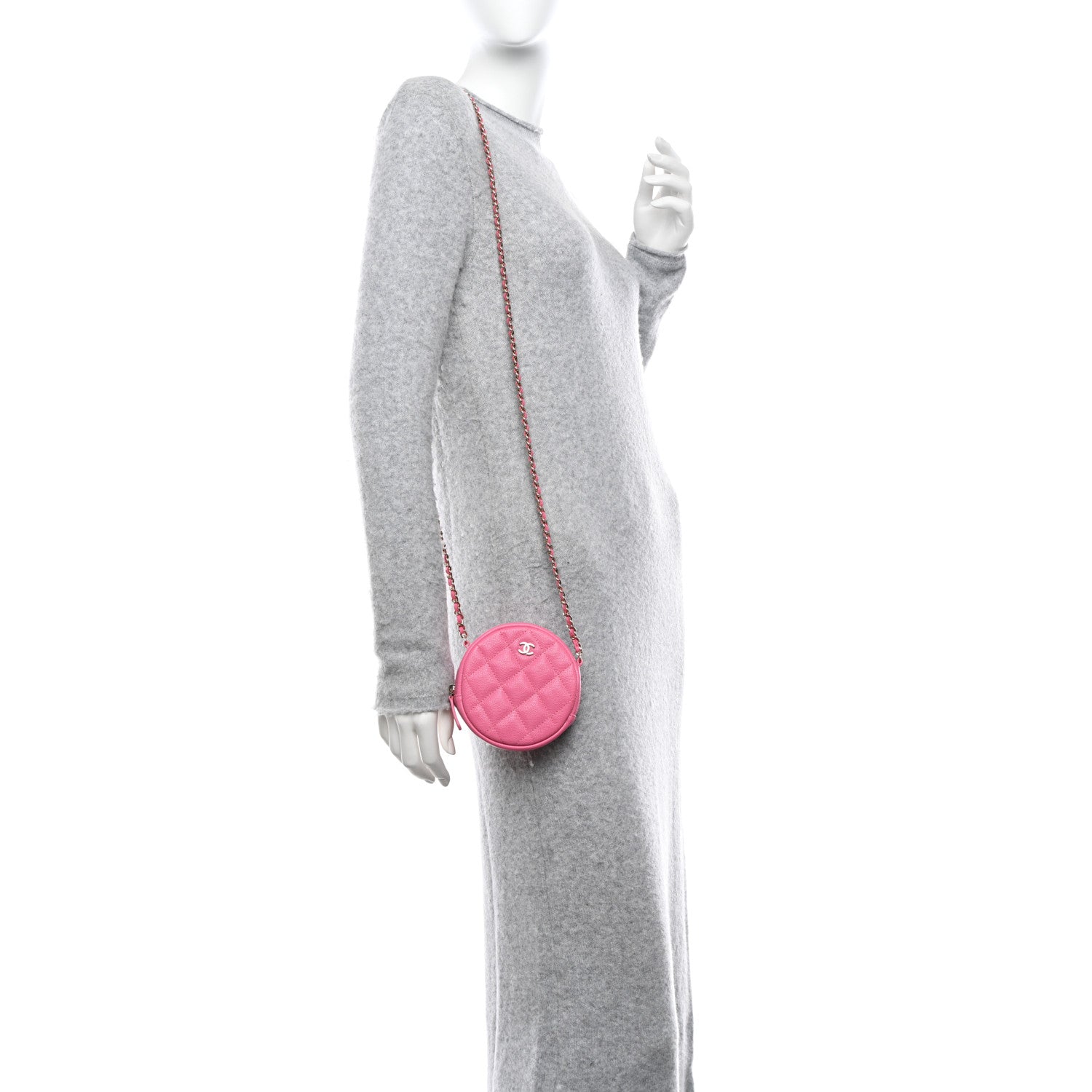 Chanel Caviar Quilted Round Clutch With Chain Pink 2 of 11