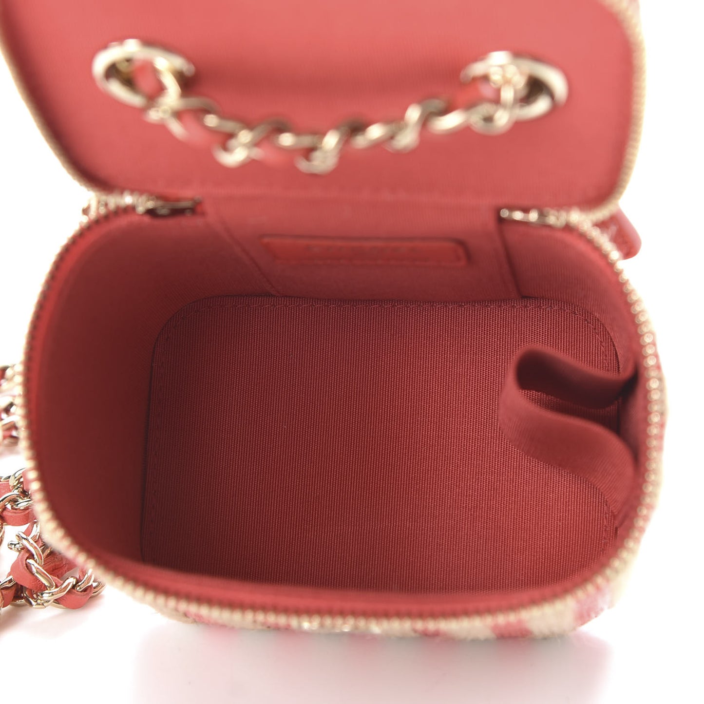 Raffia Jute Striped Mini Vanity Case With Chain Red Beige