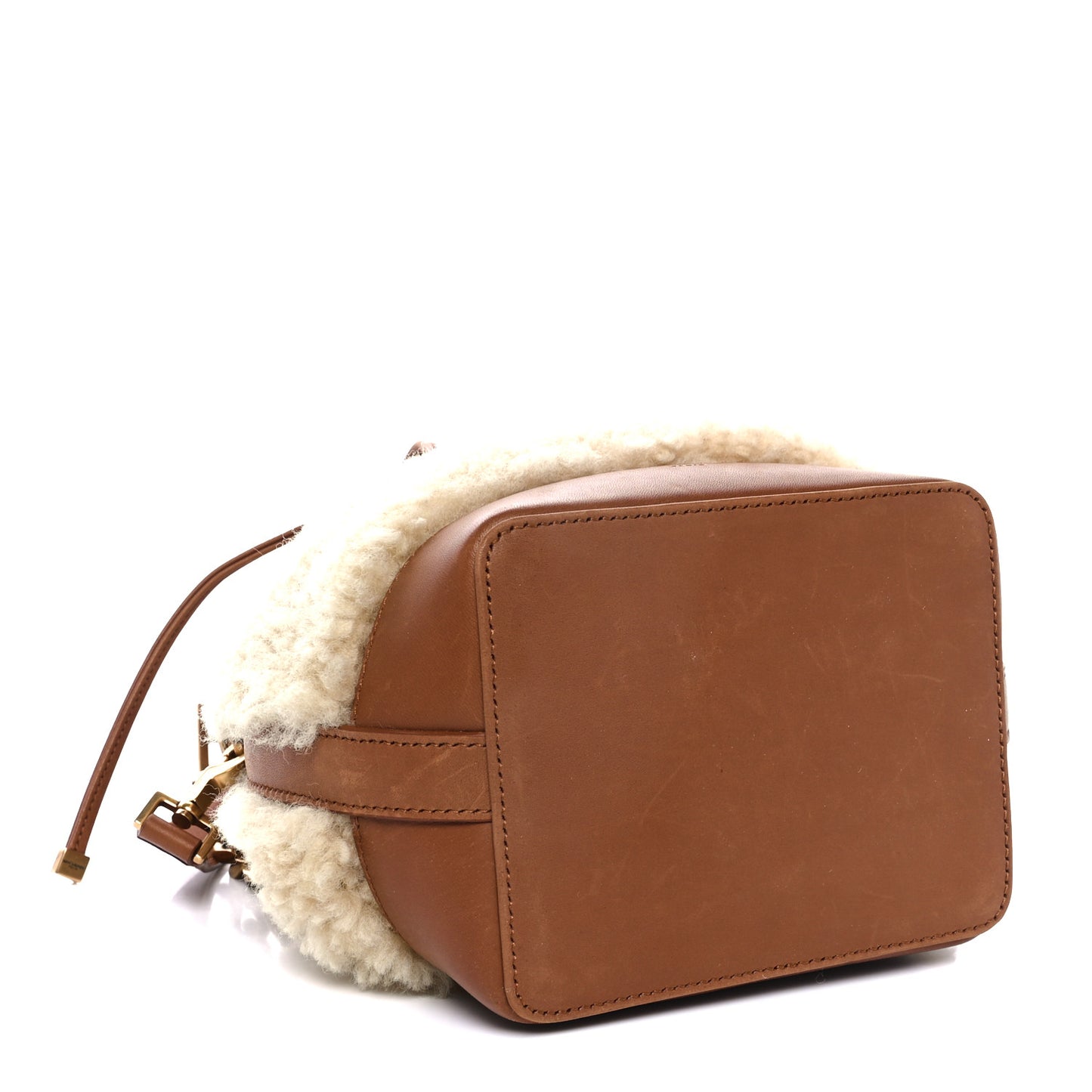 Shearling Calfskin Small Emmanuelle Bucket Bag Natural Beige Brick