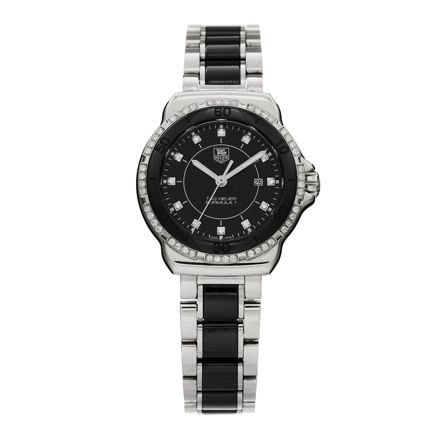 Stainless Steel Ceramic Diamond Bezel 32mm Formula 1 Lady Quartz Watch Black WAH1312