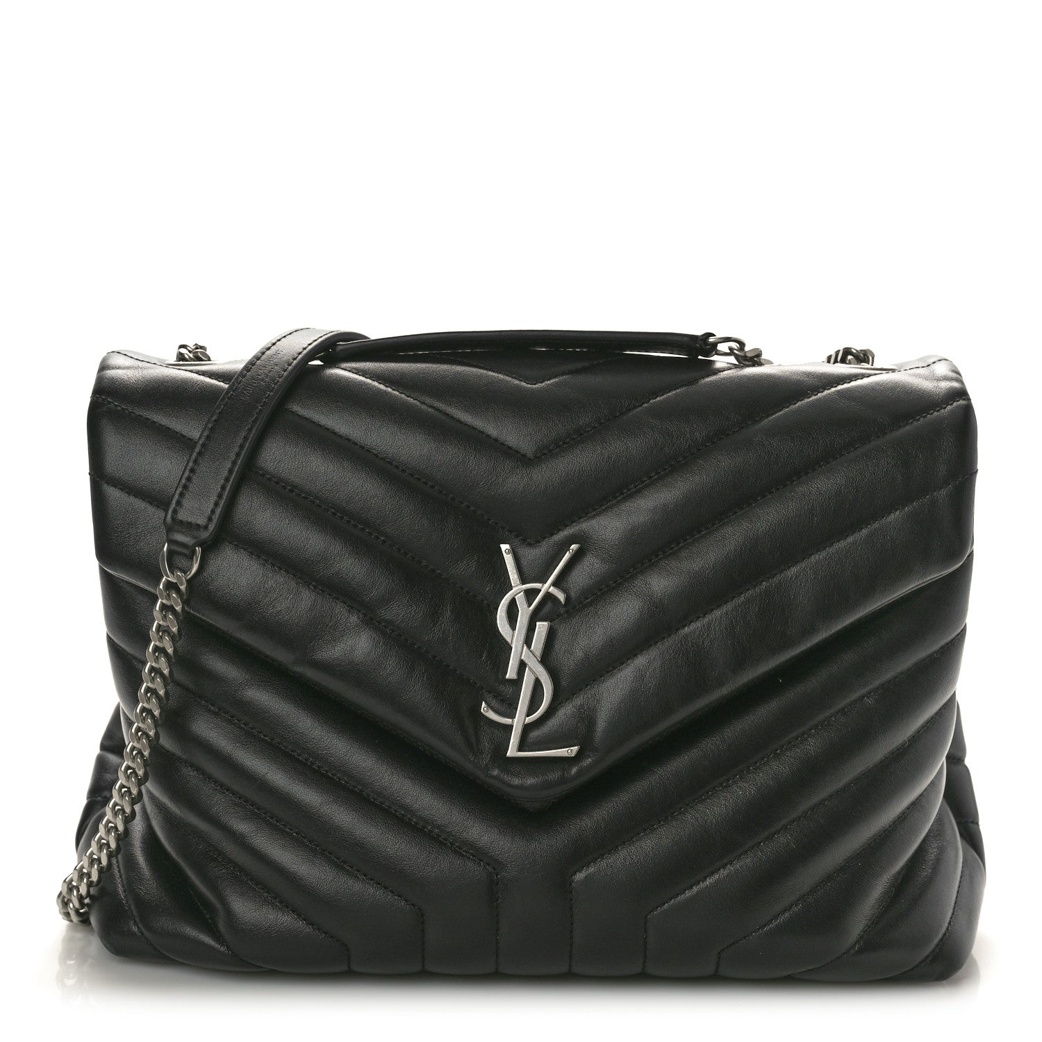 Saint Laurent Calfskin Y Quilted Monogram Medium Loulou Chain Satchel Black 1 of 12