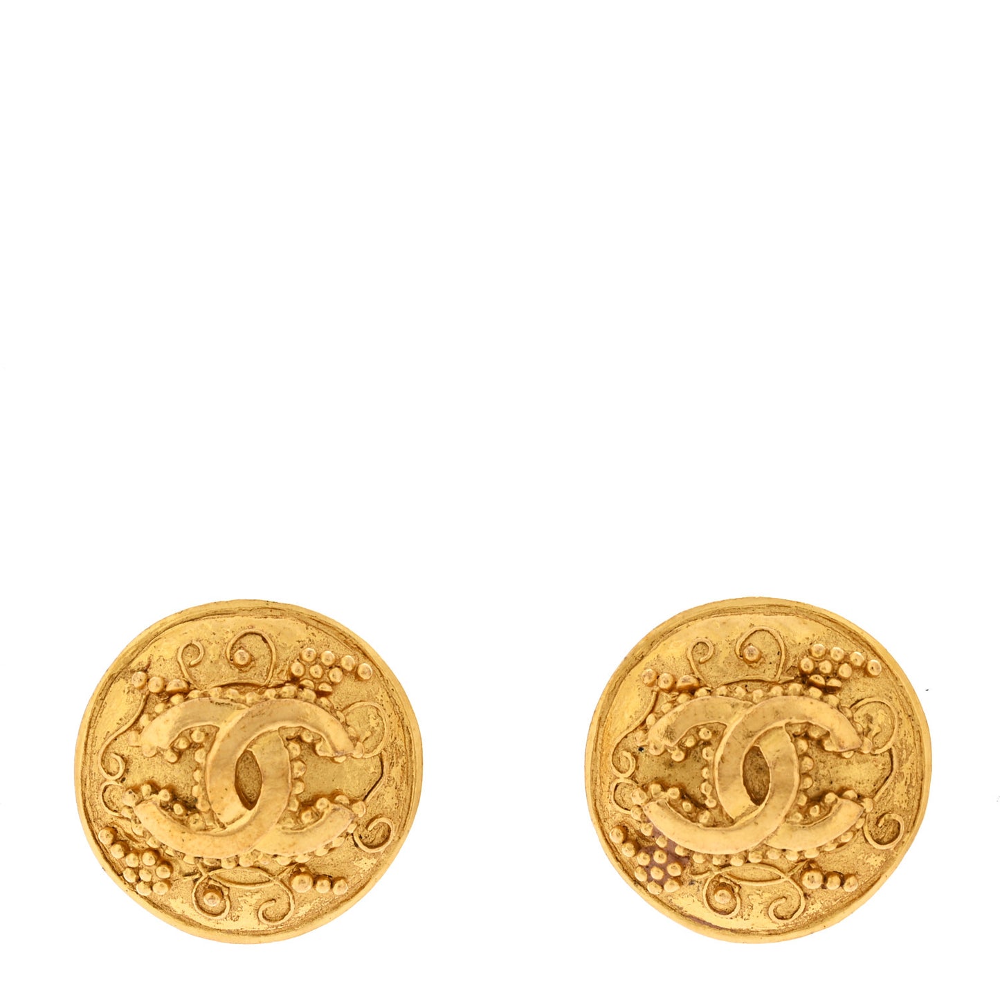Round CC Clip On Earrings Gold