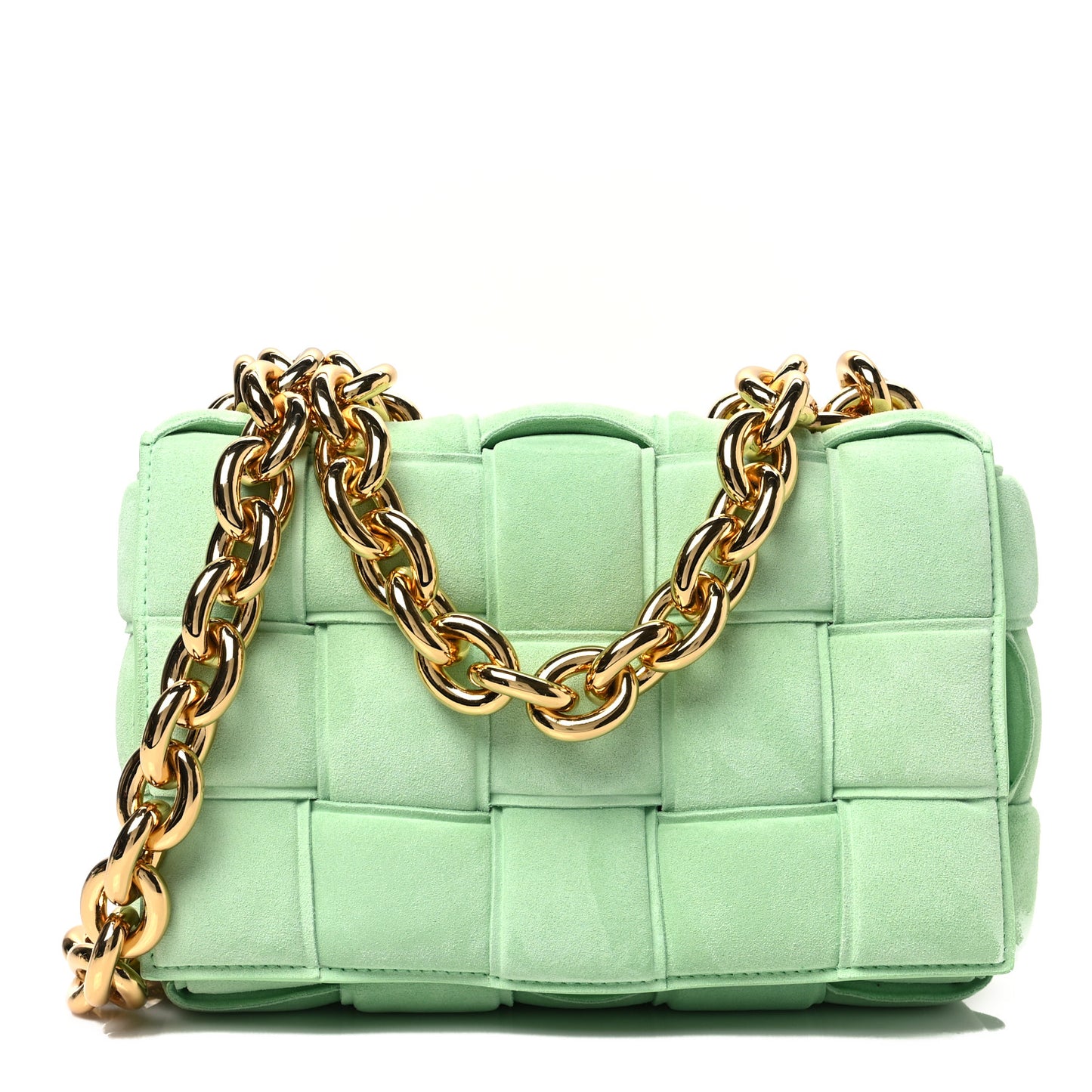 Suede Maxi Intrecciato Padded Chain Cassette Crossbody Bag Wasabi