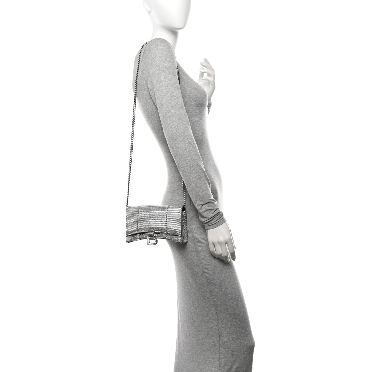 Strass Suede Hourglass Chain Bag Smoke Grey Crystal