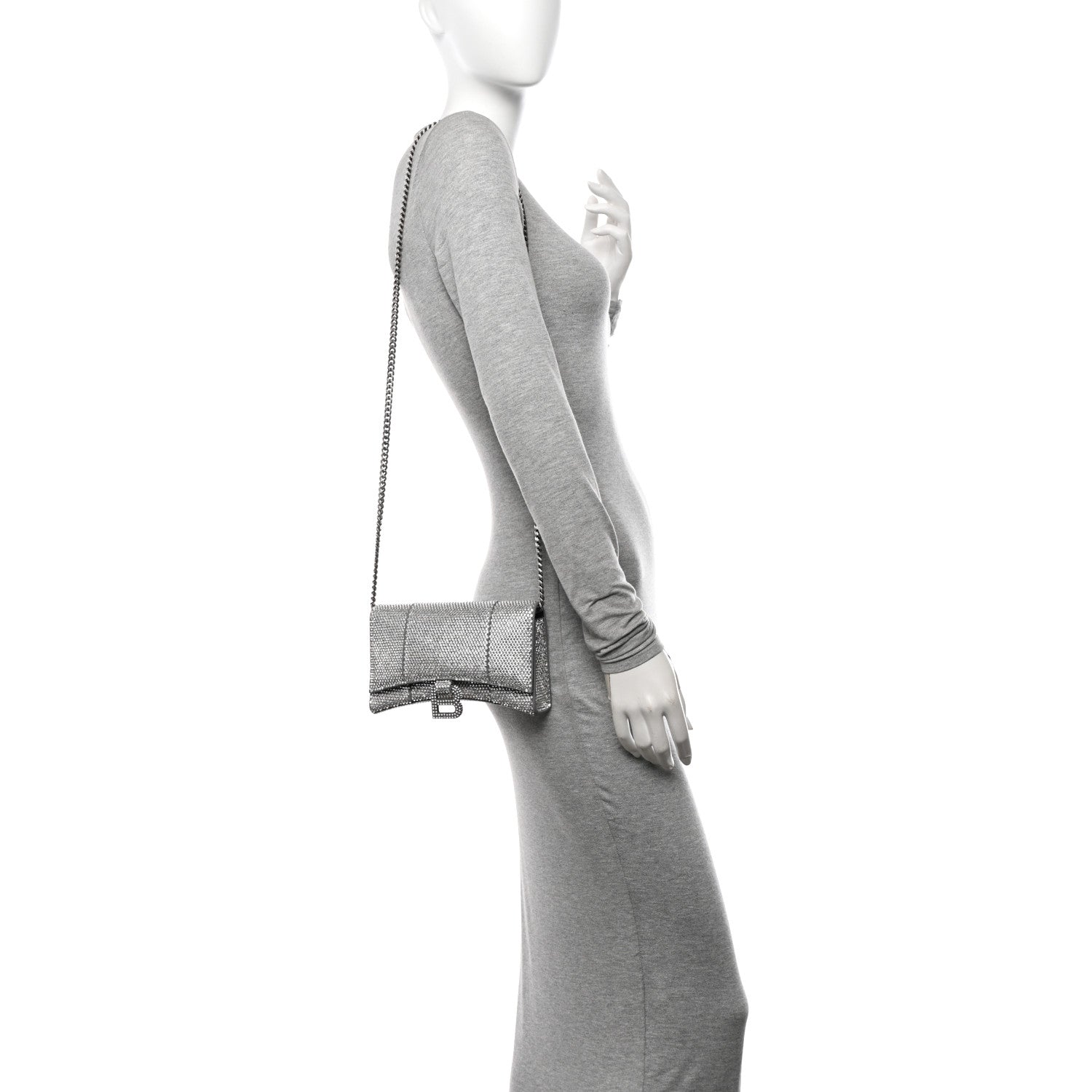 Balenciaga Strass Suede Hourglass Chain Bag Smoke Grey Crystal 2 of 11