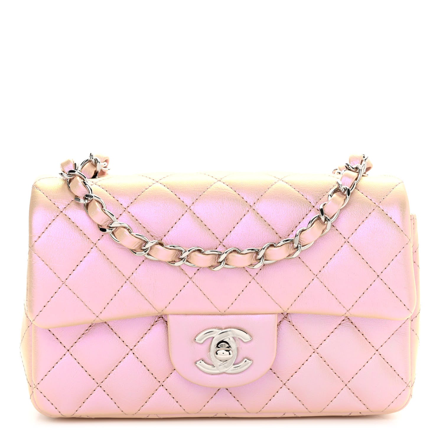 Chanel Iridescent Calfskin Quilted Mini Rectangular Flap Pink 1 of 10