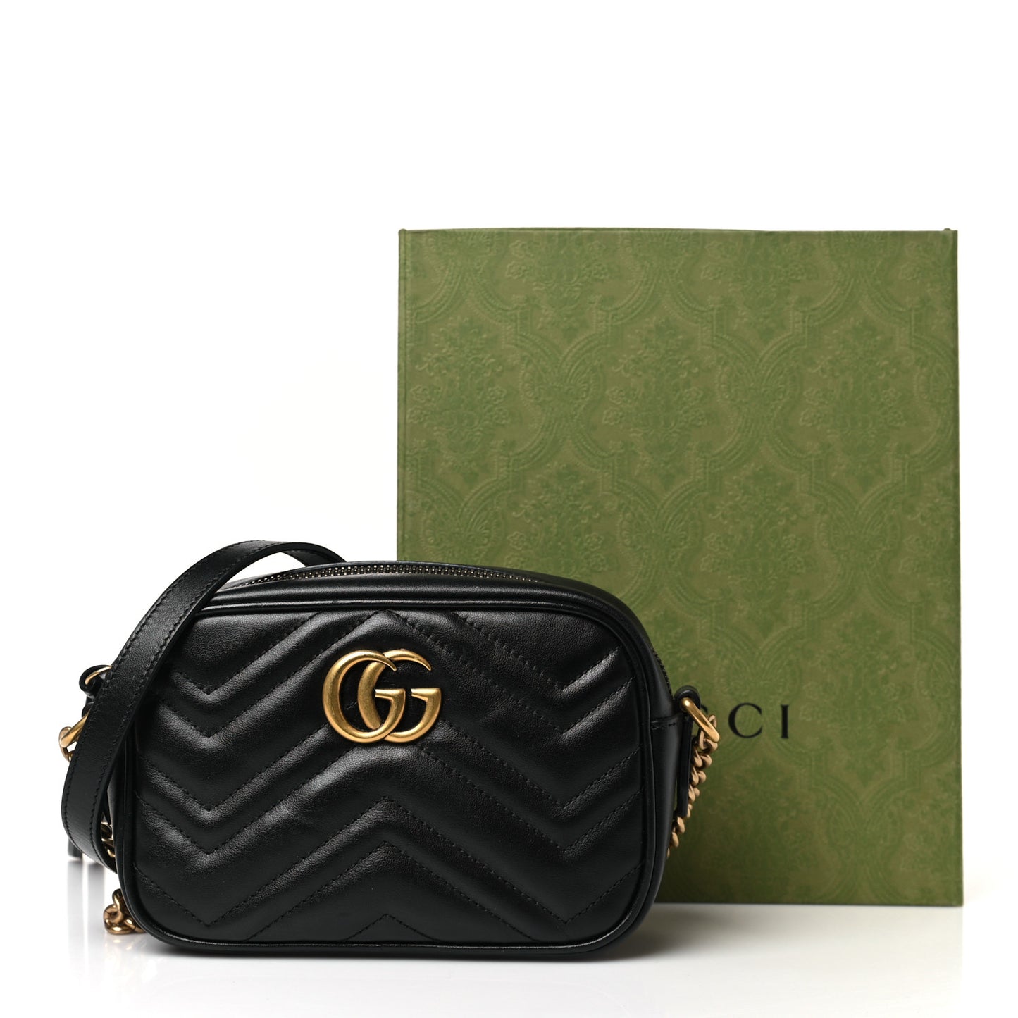 Calfskin Matelasse Mini GG Marmont Chain Shoulder Bag Black