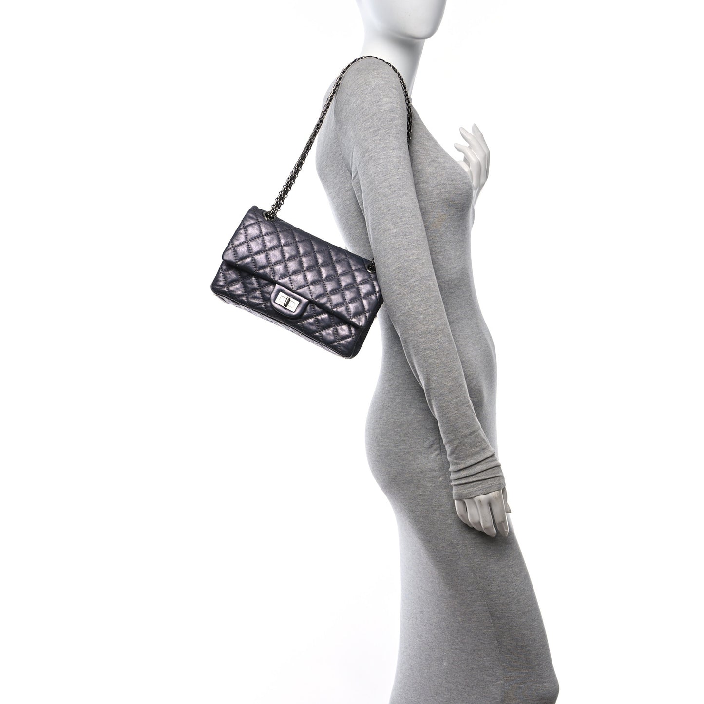 Metallic Aged Calfskin 2.55 Reissue 225 Flap Dark Silver