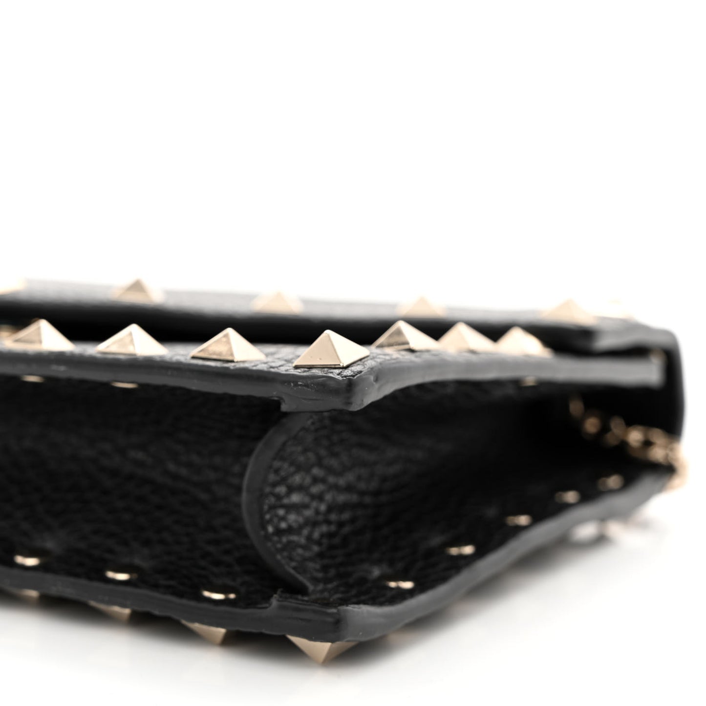Pebbled Calfskin Rockstud Envelope Wallet on Chain Black