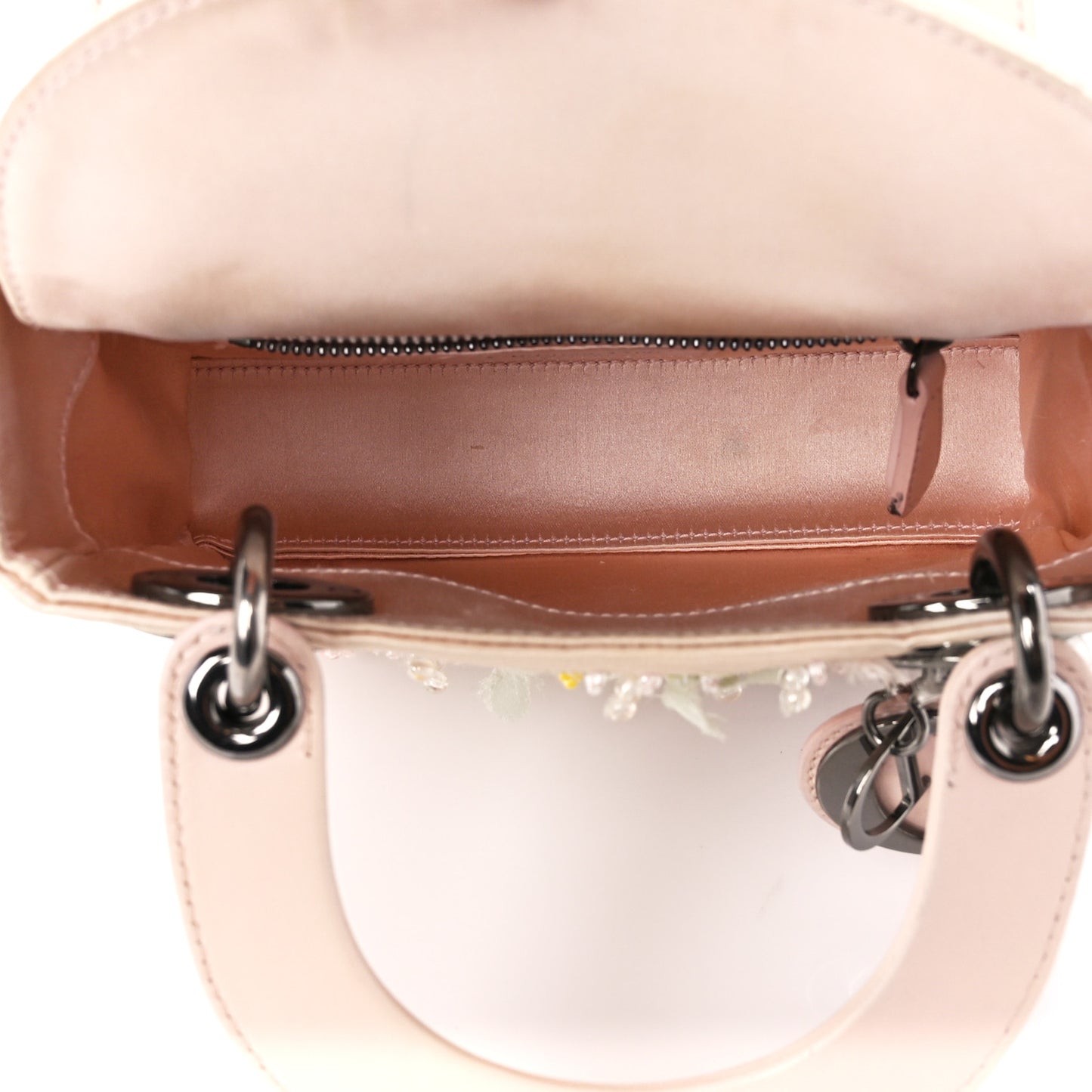 Satin Beaded Floral Embroidered Mini Lady Dior Pink